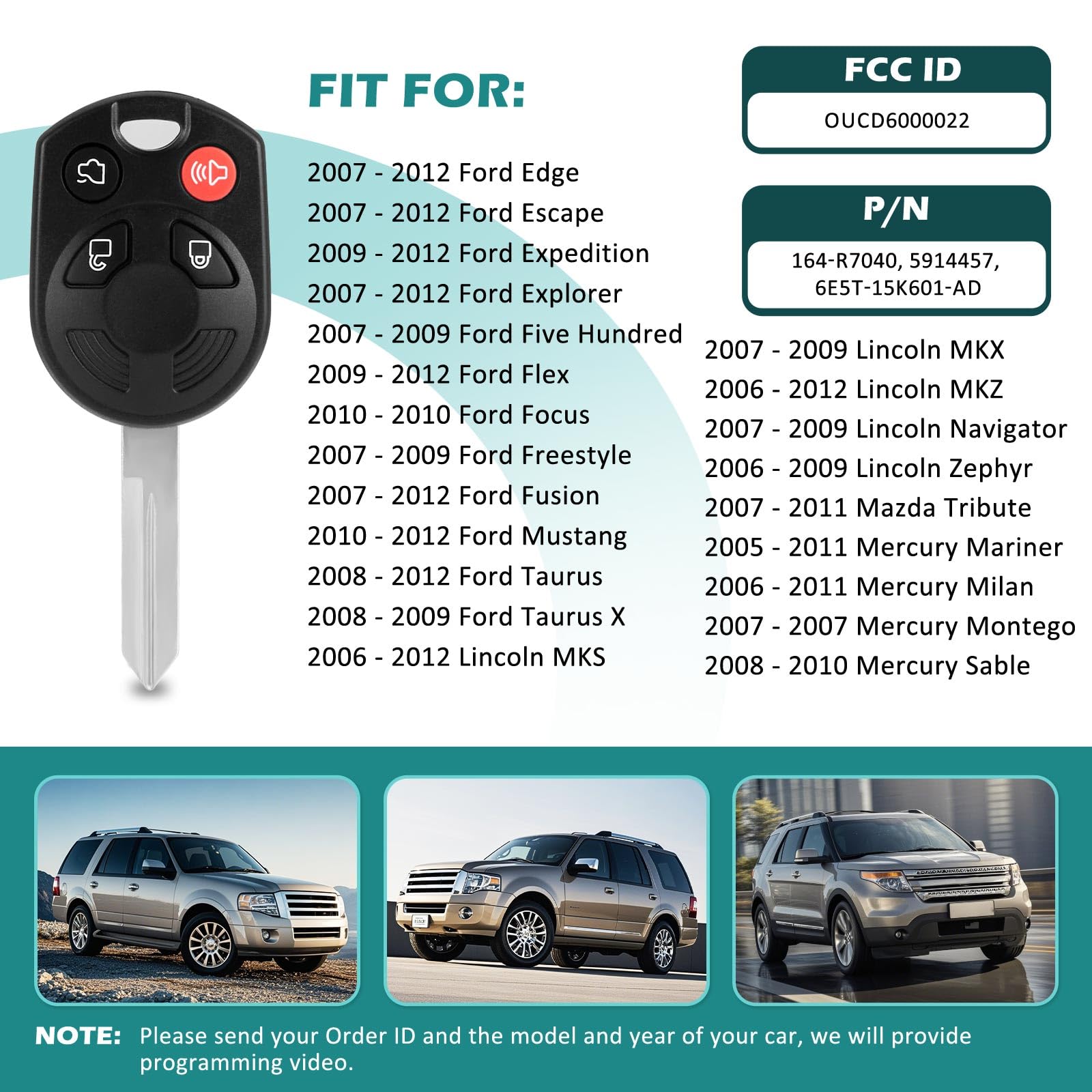 Key Fob Cover For Ford Lincoln Mazda Mercury, Key Fob Replacement Case Shell Smart Remote Keyless Entry Programming Key Fcc Id: