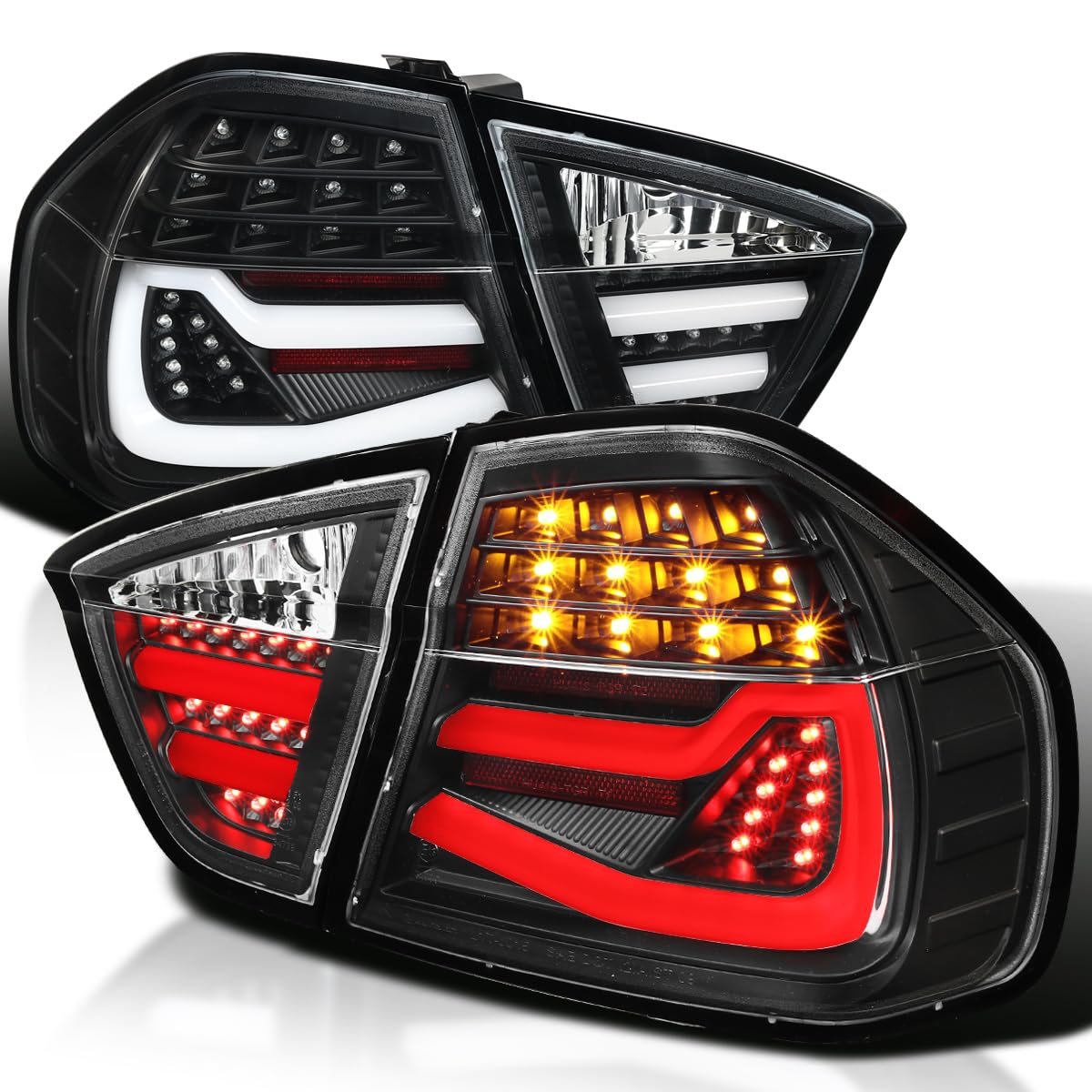 Spec-D Tuning Black Led Tail Lights Rear Brake Lamps Compatible With 2005-2008 Bmw E90 3-Series 4Dr Sedan Left + Right Pair Asse