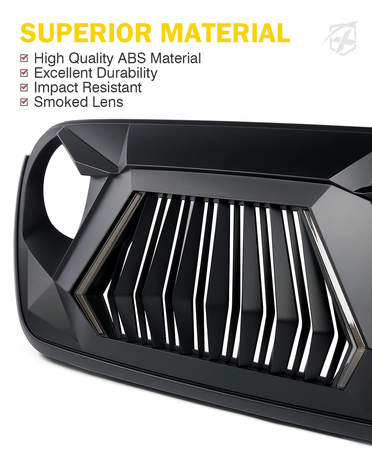 Xprite Front Grill W/Led Light Include Running, Turn Signals, Unique Patented Design Compatible With 2018-2025 Jeep Wrangler Jl