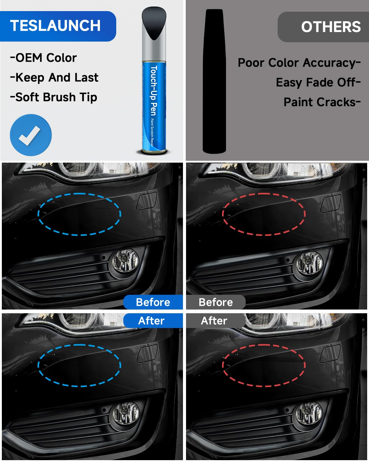 Teslaunch Touch Up Paint For Bmw, Carbon Black Metallic (416) Exact Match Touch Up Paint Car Scratch Repair(Carbon Black Metalli