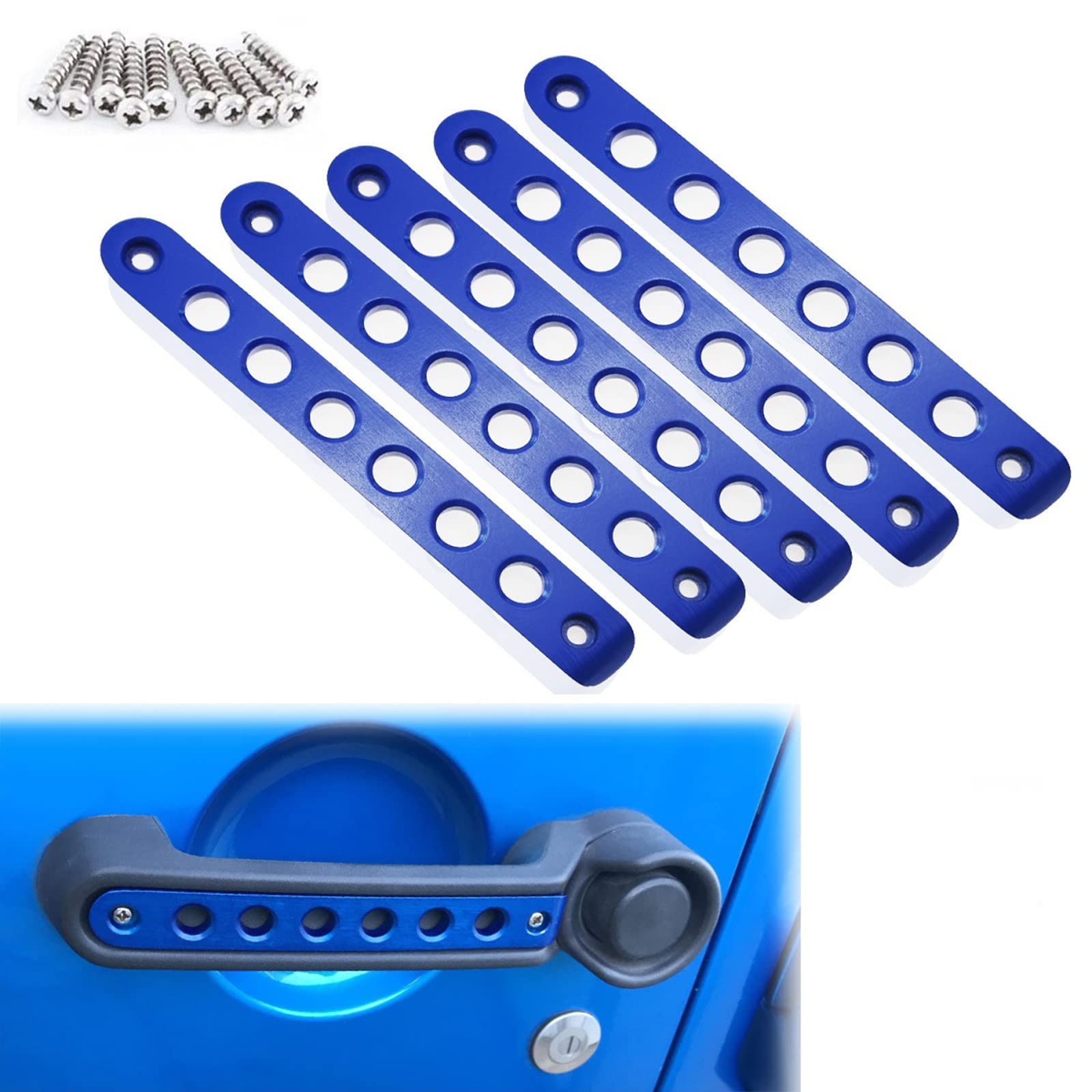 Bolaxin Side Door Handle Inserts for Jeep Wrangler JK JKU 2007-2018, Aluminum Blue, 5PCS, Grab Handles Pull Decoration