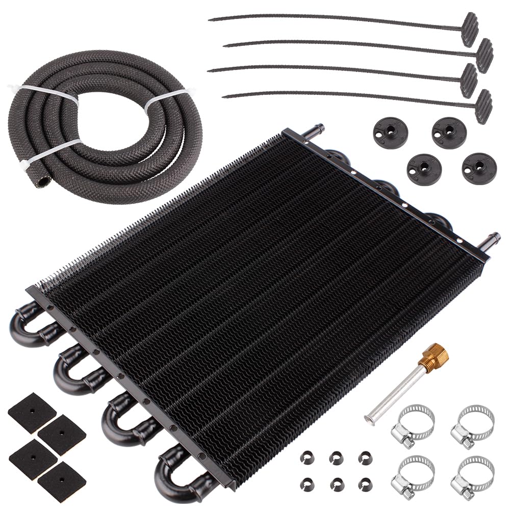 8 Rows Transmission Oil Cooler,Universal 8 Pass Aluminum Remote 5/16 Engine Oil Cooler Kit Radiator with Hose Mounting Kit
