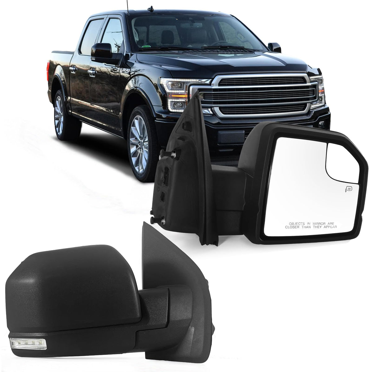 Lqito Right Passenger side Mirror with Power Glass,Heated, Puddle Lights,Clearnce Lamp and Manual Folding Fits 2015-2020 Ford F1