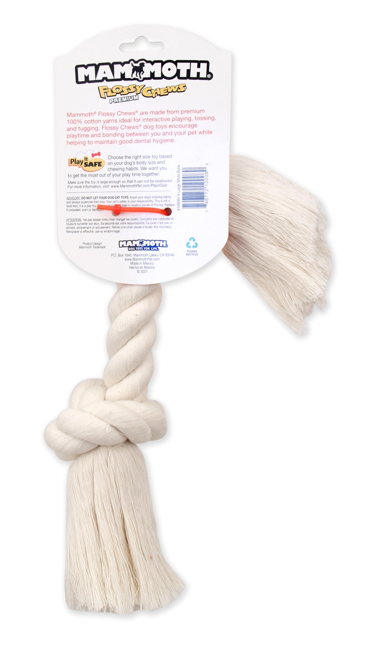 Mammoth Flossy Chews - 100 Per Cent Natural Cotton Rope Dog Toys - Interactive Tug Of War Rope - Dog Chew Rope Flosses Teeth - P