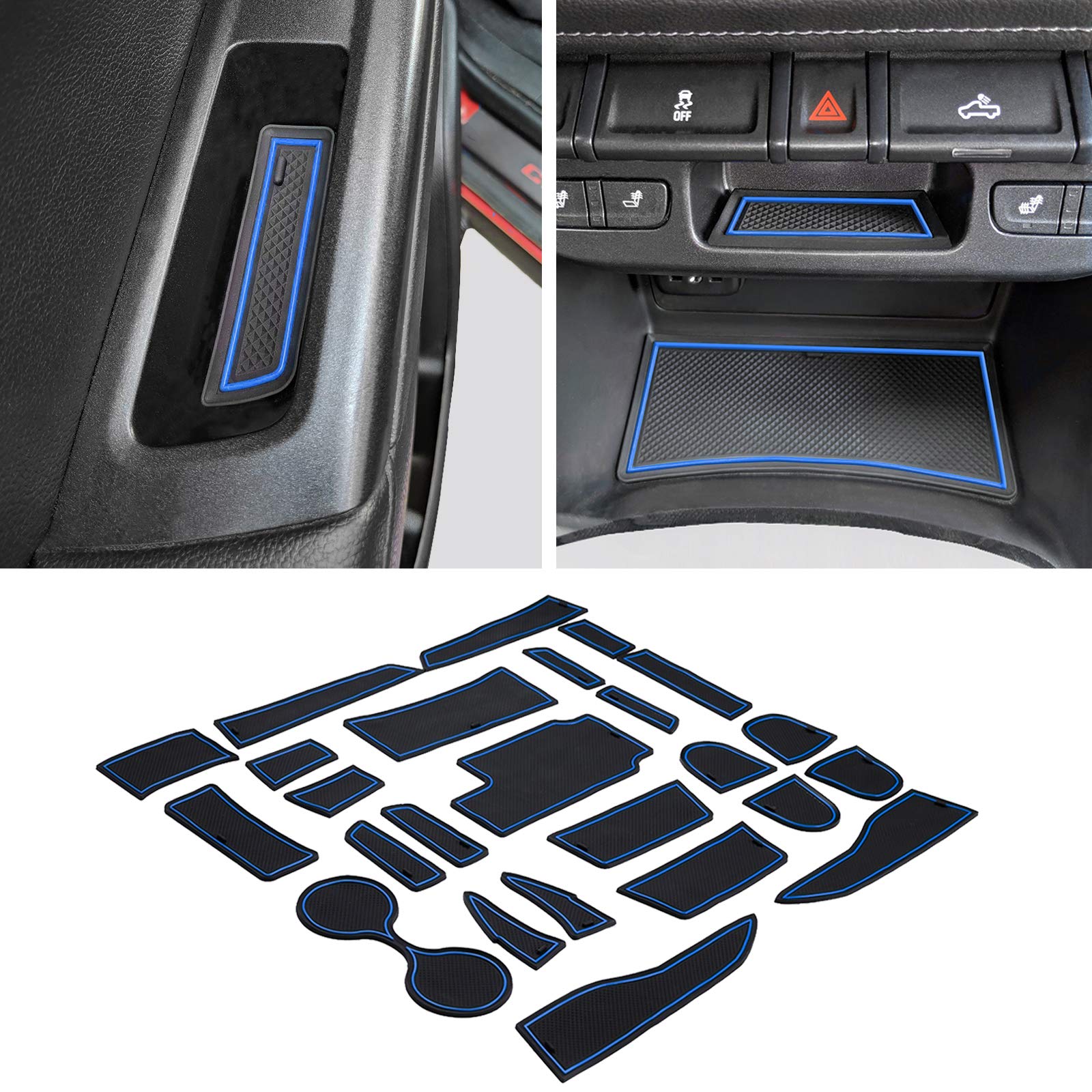 Jdmcar Custom Liner Accessories Compatible With Chevy Colorado/Gmc Canyon 2015-2021 2022, Console, Door Pocket, And Cup Holder Rubber Mats 26-Pc Set (Crew Cab, Blue Trim)