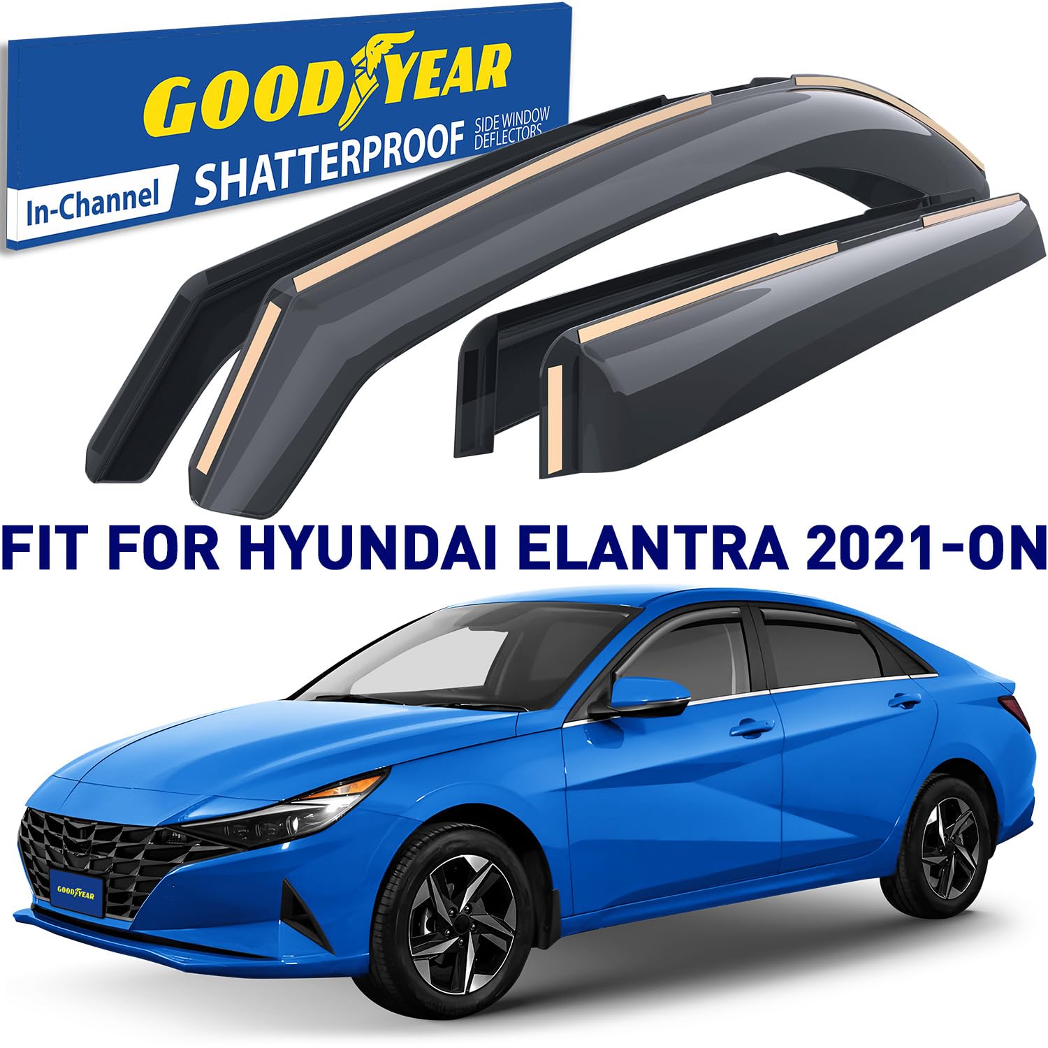 Goodyear Shatterproof In-Channel Window Deflectors For Hyundai Elantra 2021-2025, Rain Guards, Window Visors For Cars, Vent Defl