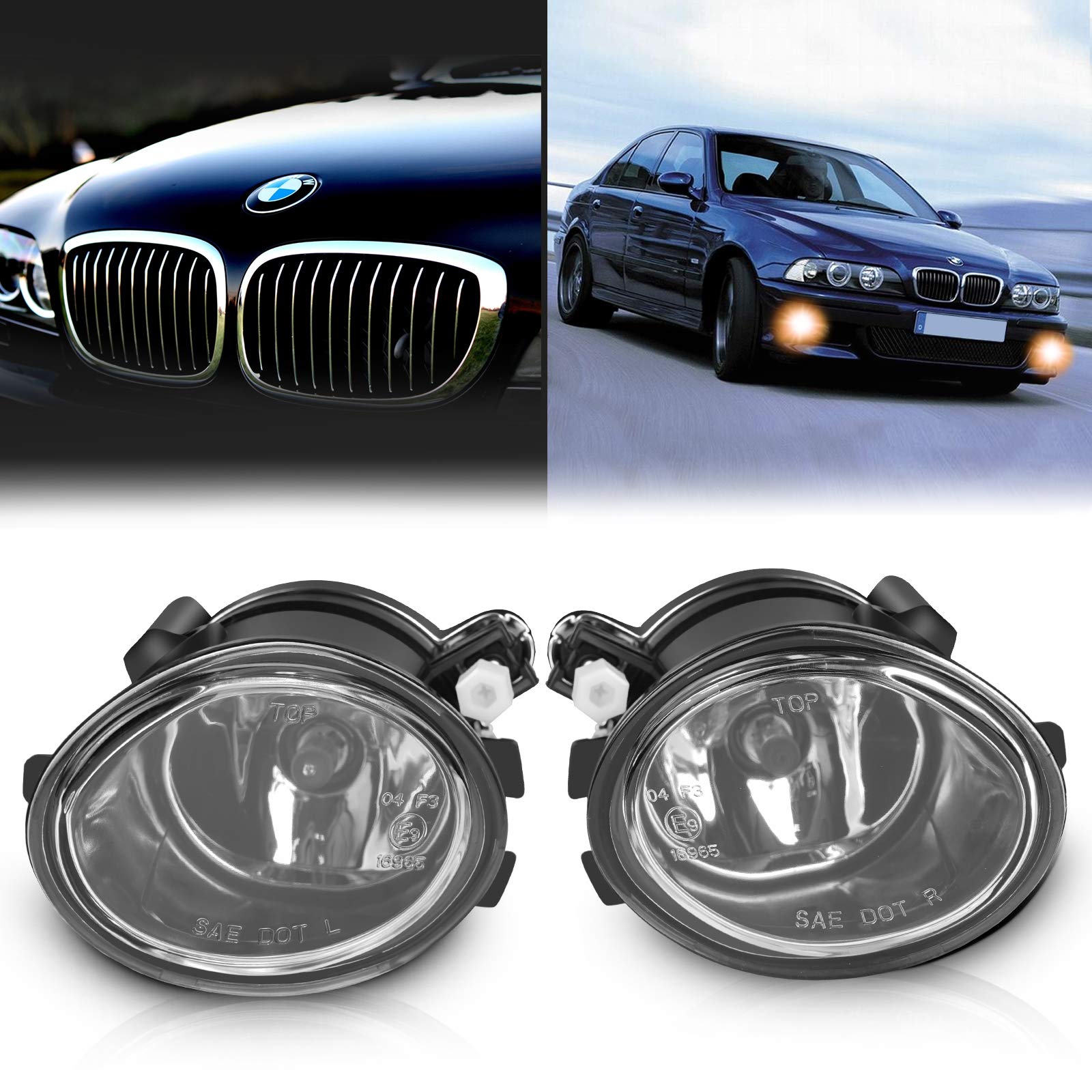 Tangmige Fog Lights Lamps For 2000-2006 Bmw (E46 M3 E39 M5) / 3 Series (320I 323I 325I 325Xi 330I 330Xi Sedan W/Sport Package, 325I 325Xi Wagon W/Sport Package) Premium Assembly, 1 Pair, Clear Lens