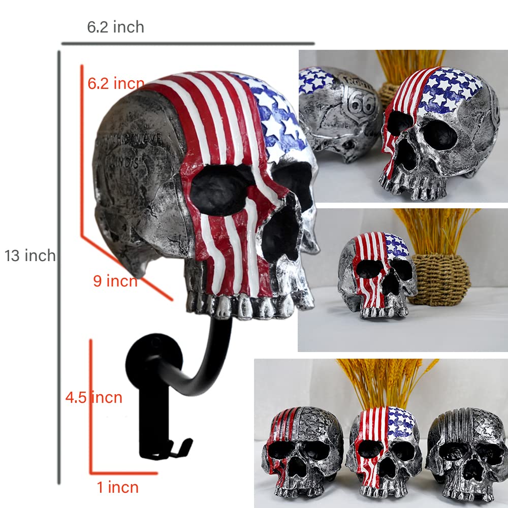 Tooyuart Motorcycle Accessories Helmet Holder Wall Mount, Skull Motorcycle Helmet Rack With 2 Hooks Hanger For Coats, Caps, Spor
