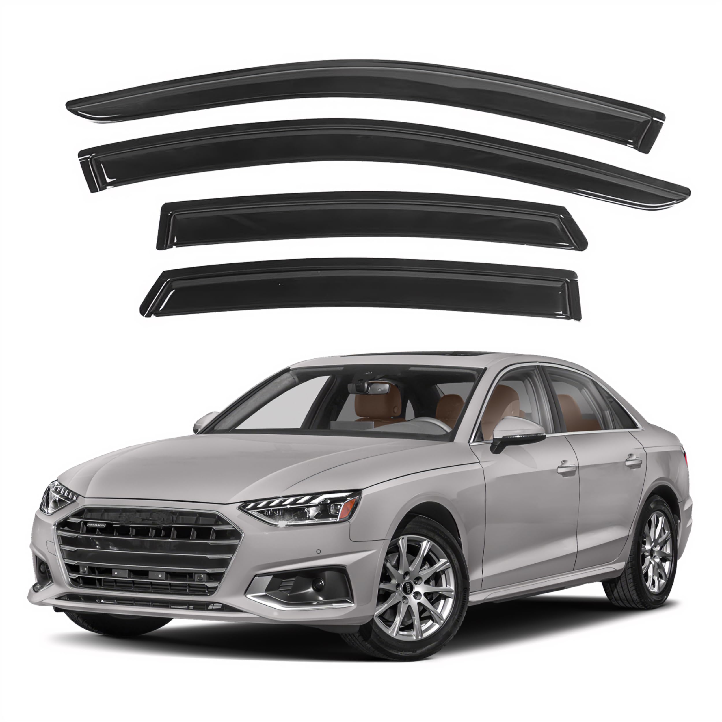 Kpy Window Visor Compatible With Audi A4 Sedan 2017-2023, 4Pc Rain Guard Side Window Vent Deflectors Tape-On Style, 2017 2018 20