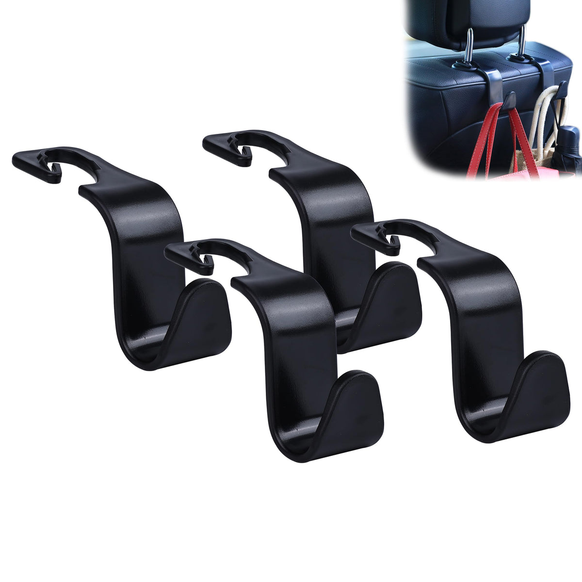 Amooca Car Seat Headrest Hook 4 Pack Hanger Storage Organizer Universal For Handbag Purse Coat Universal Fit Vehicle Car Black W