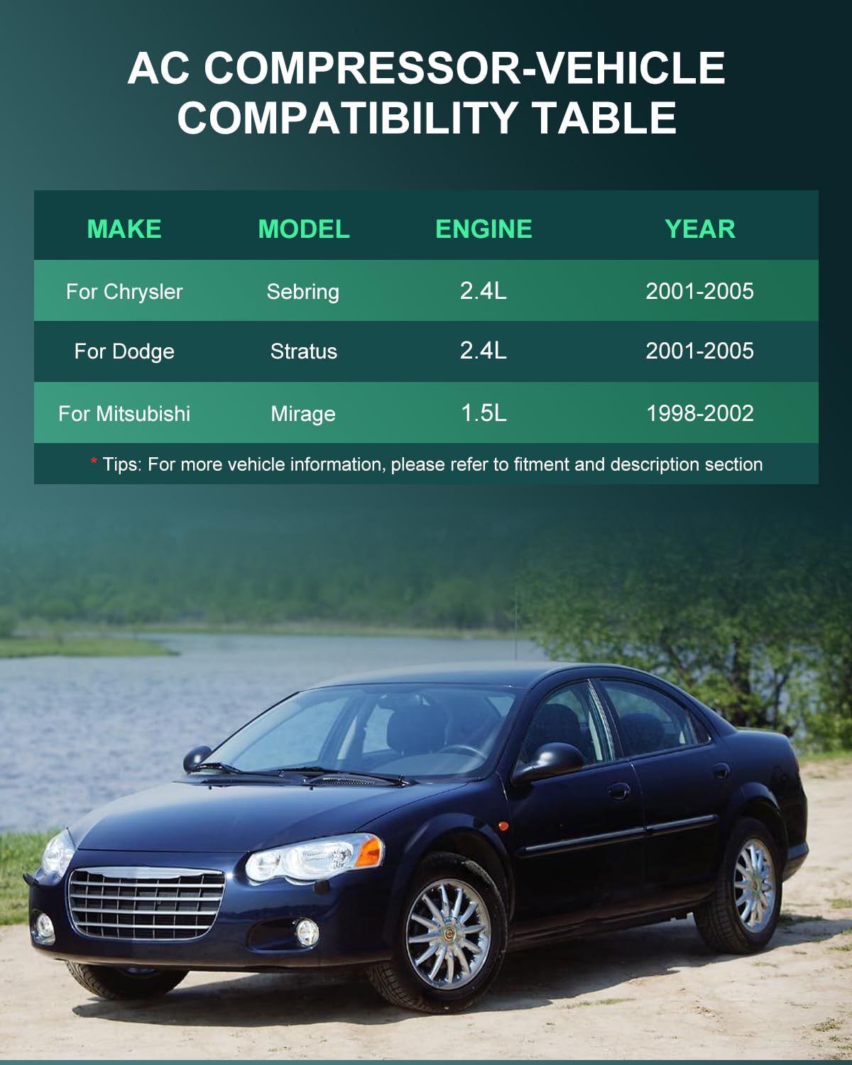 Scitoo Ac Compressor For Chrysler Sebring For Dodge Stratus For Mitsubishi Eclipse Galant Lancer Mirage 1.5L 1.8L 2.0L 2.4L 1998