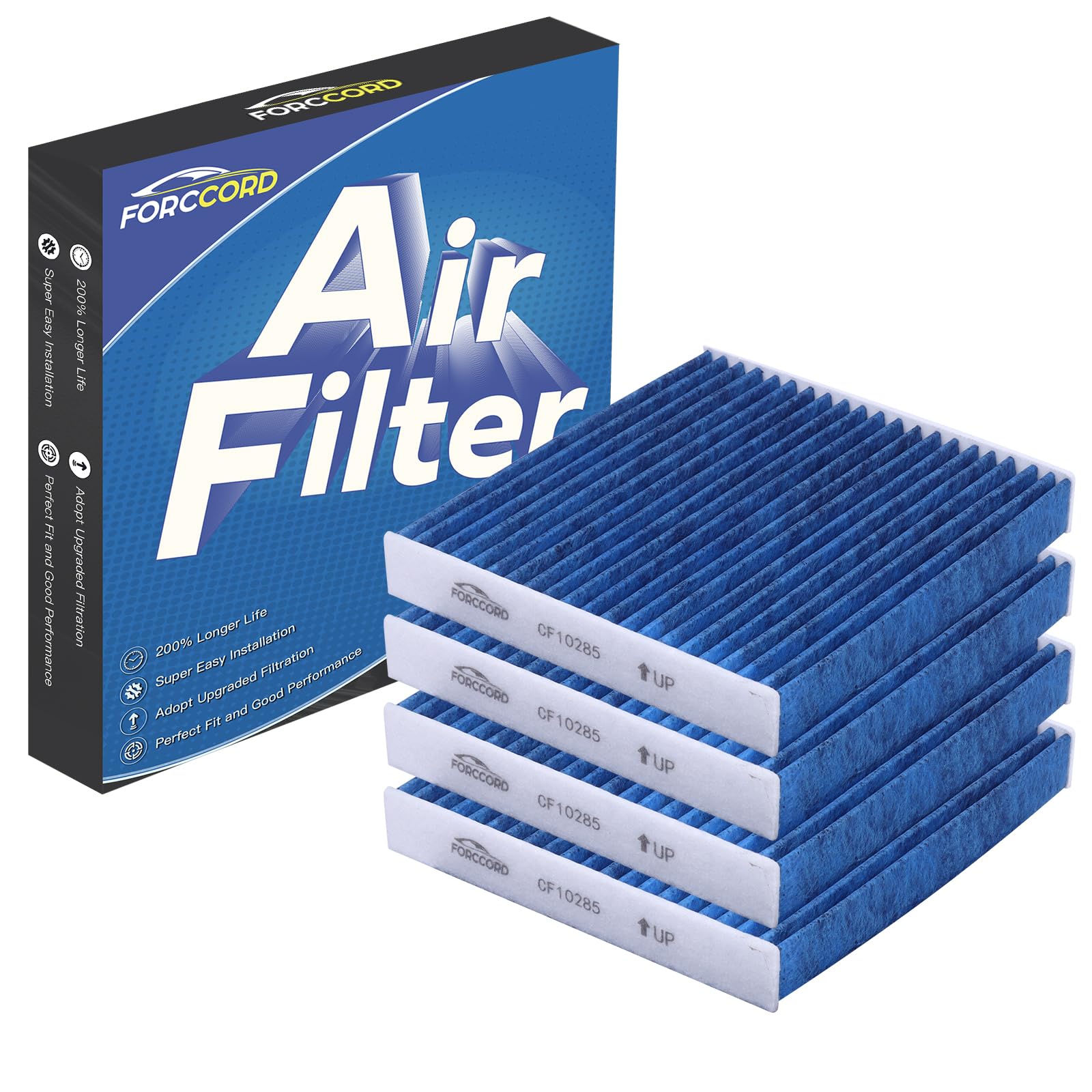 Forccord 4-PACK HEPA Cabin Air Filter Fits for Toyota Camry/Corolla/4Runner Sienna Tundra RAV4 Lexus RX350 Activated CF10285 Car