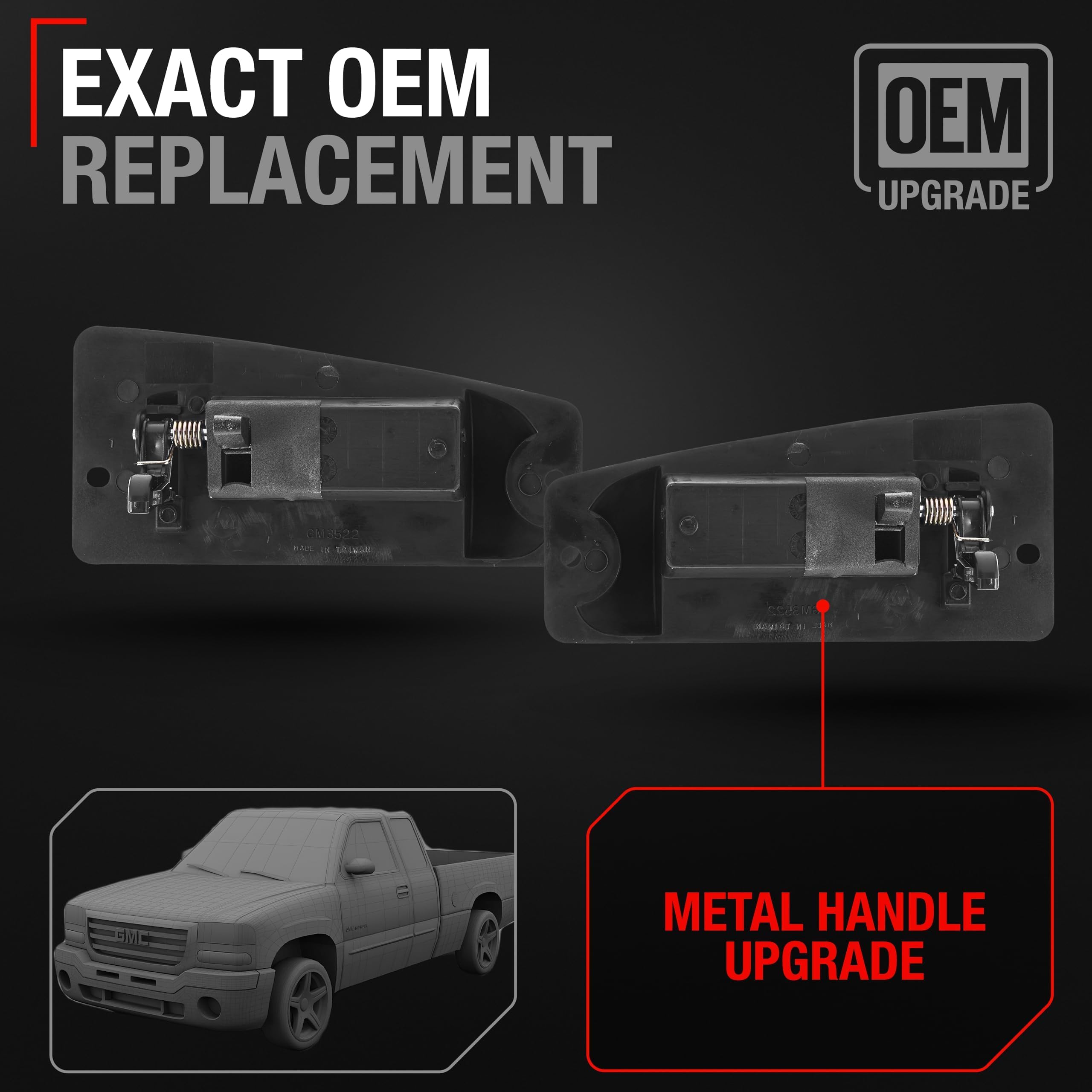 T1A Extended Cab Rear Door Handle Set Compatible With 1999-2007 Chevy Silverado, Gmc Sierra - Oem Replacement 15758171 - Metal U