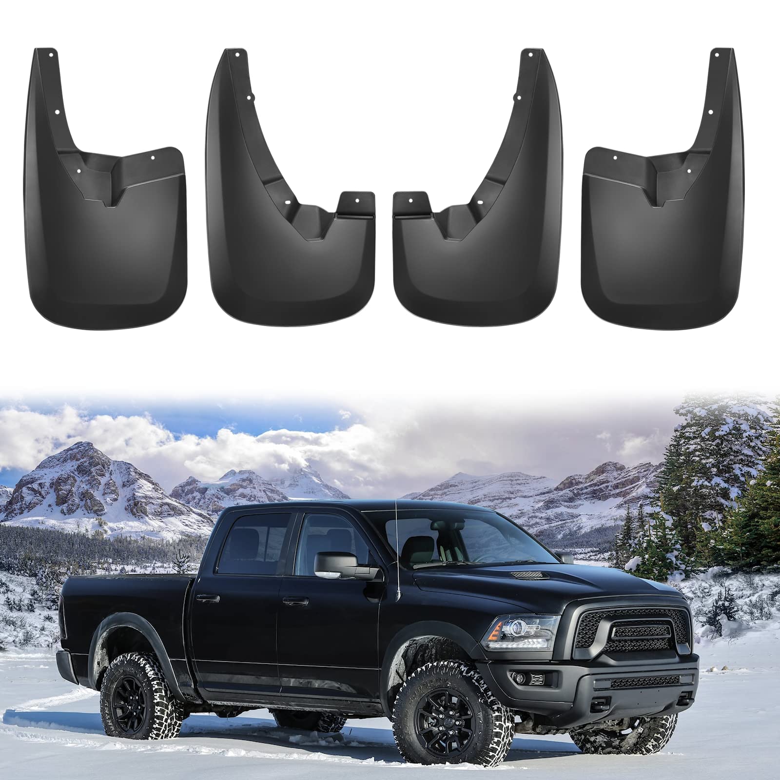 BDFHYK Mud Flaps Splash Guards 4PCS Front & Rear Side Mud Guards Compatible with Dodge Ram 1500 2500 3500 (2009-2022) Without OE