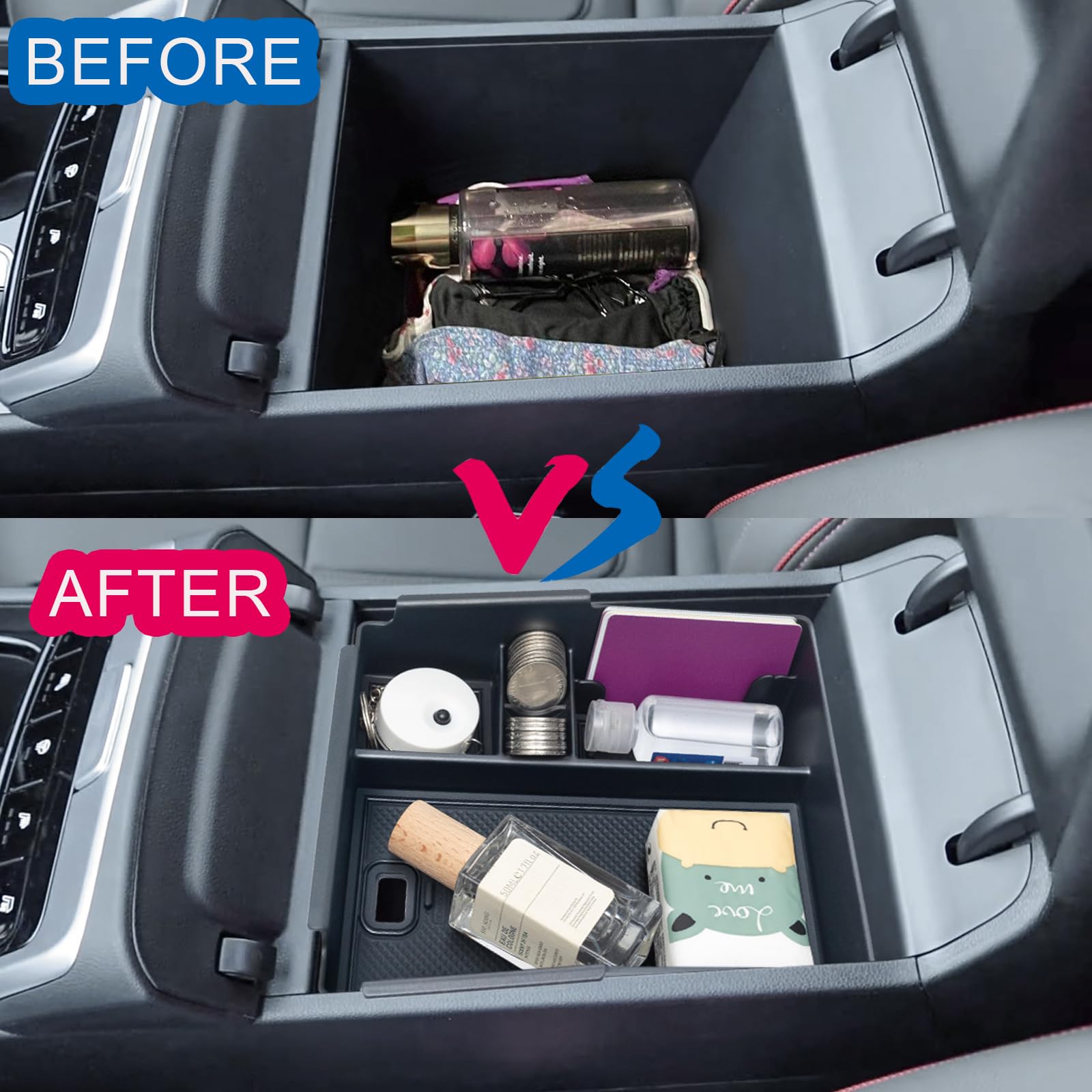 Pimcar Compatible With 2022-2024 Hyundai Tucson Limited/Tucson Hybrid Sel(Automatic Transmission Only)& 2022-2024 Santa Cruz Center Console Organizer Armrest Box Insert Tray Accessories -Black Mat