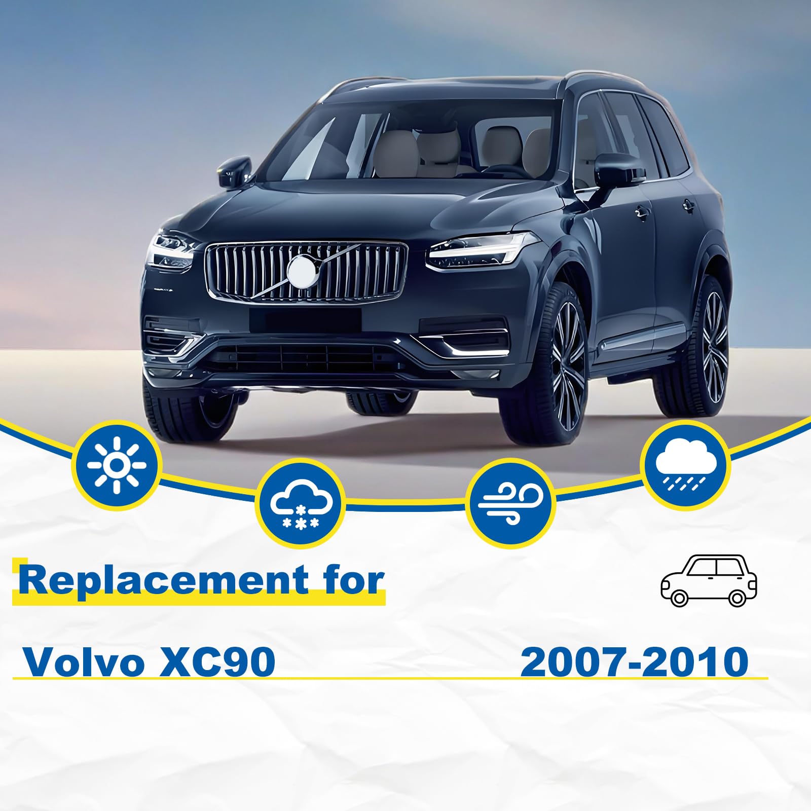 Hrsno 24''+22'' Windshield Wipers With 15'' Rear Wiper Blade Sets Automotive Replacement For Volvo Xc90 2007-2010,Easy For Insta