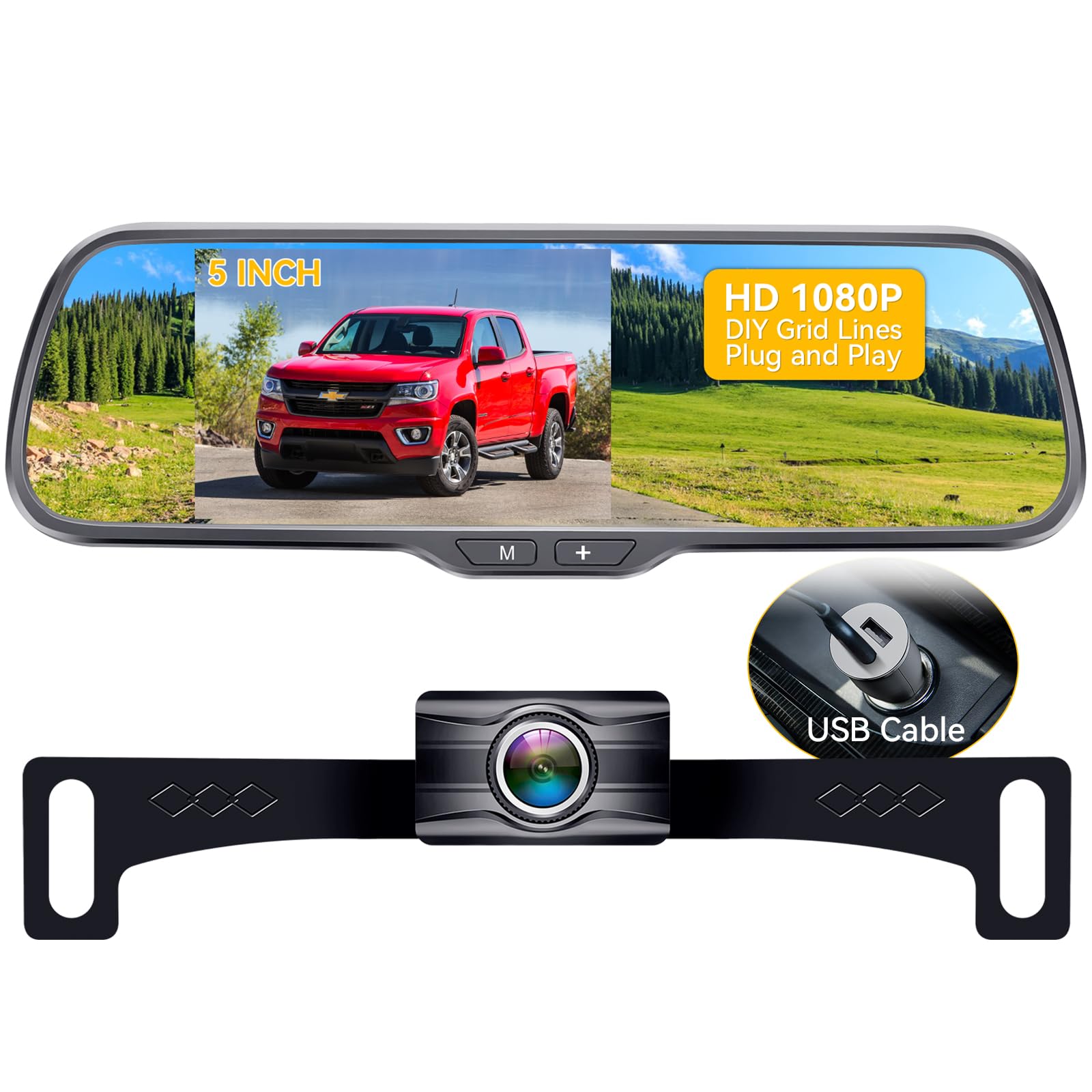 Rohent Backup Camera For Car Hd 1080P 5 Inch Monitor Rear View Mirror Camera System Easy Installation Waterproof Real Night Visi