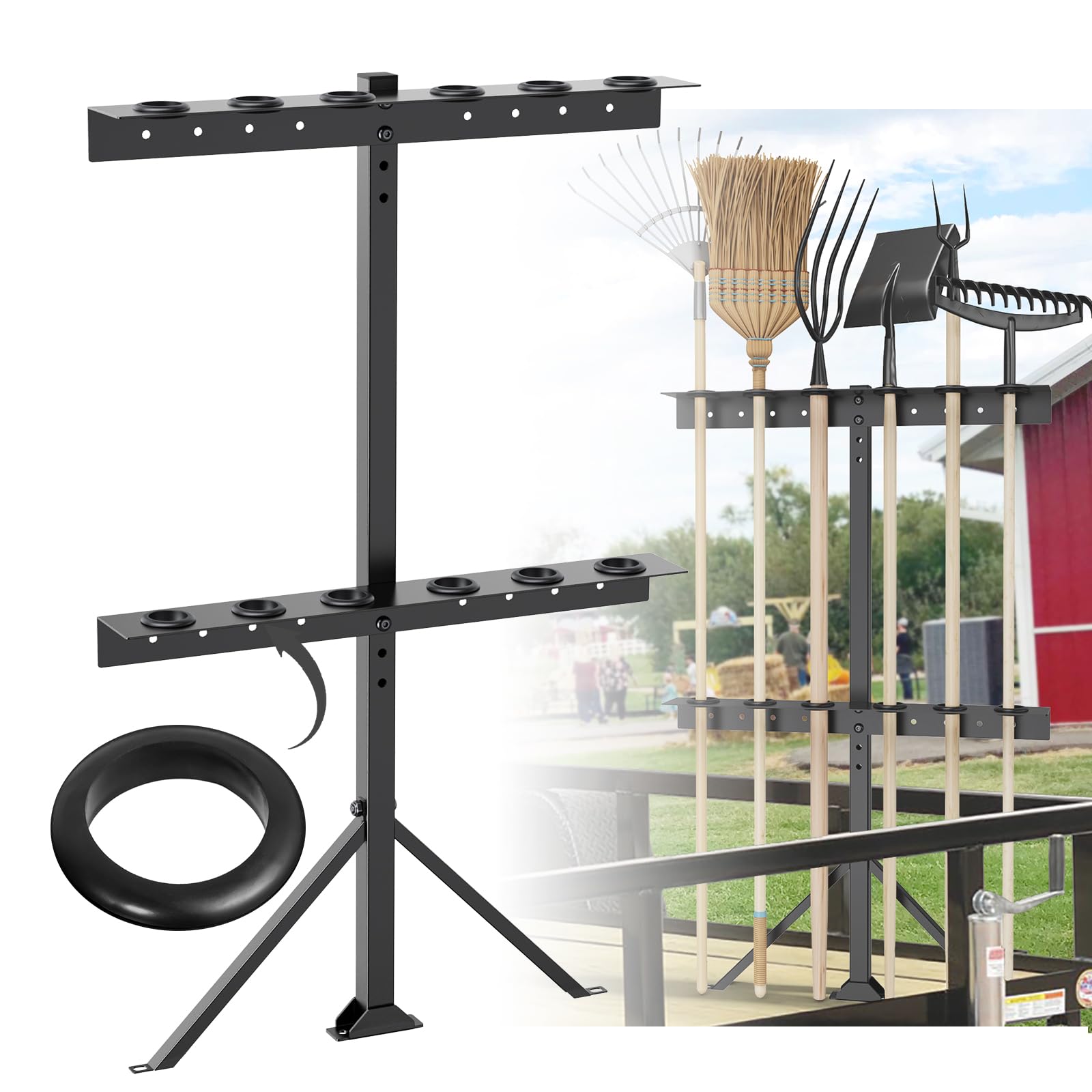 Fumingpal Utility Trailer Tool Rack, Shovel Rack for Truck, Rake Shovel Holder Landscape Hand Tool Accessories for Trailer Truck