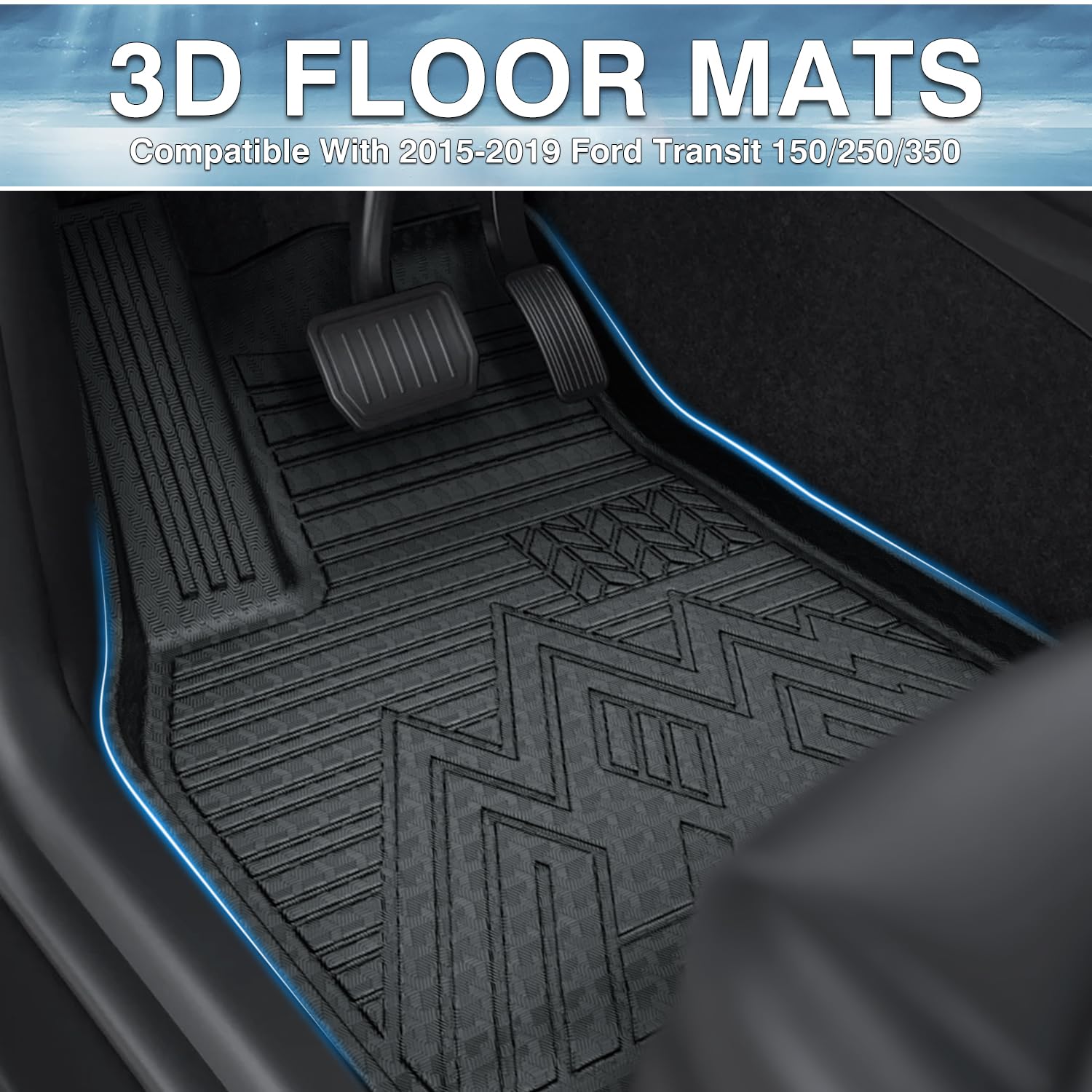 Mixsuper Custom Fit for Floor Mats 2015-2019 Ford Transit 150/250/350 (No Transit Connect) All Weather Floor Liners 1st Row 1 Pi