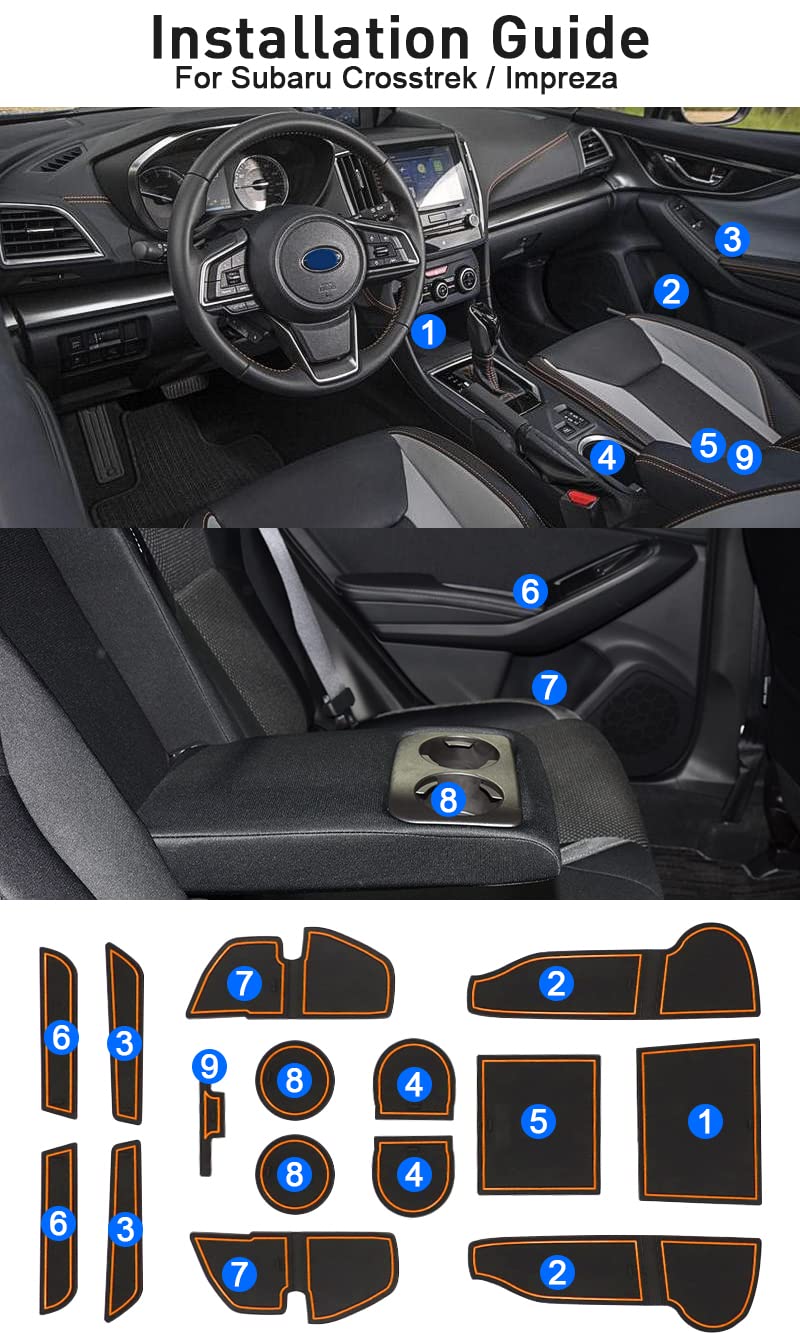 Mochent Cup Holder Insert For Subaru Crosstrek 2023 2022 2021 2020 2019 2018 And For Subaru Impreza 2017-2023 Center Console Mat Non-Slip Door Pocket Liners Interior Accessories (Orange)