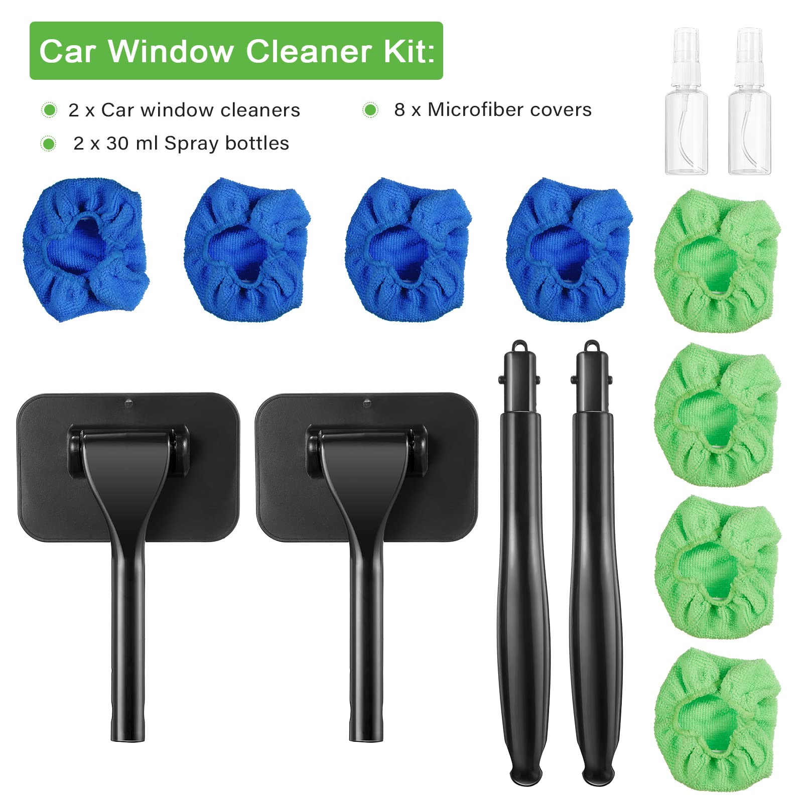 2 Pack Windshield Cleaning Tool Windshield Cleaning Wand Auto Window Cleaner With Detachable Handle, 8 Pieces Reusable Cloth Pad