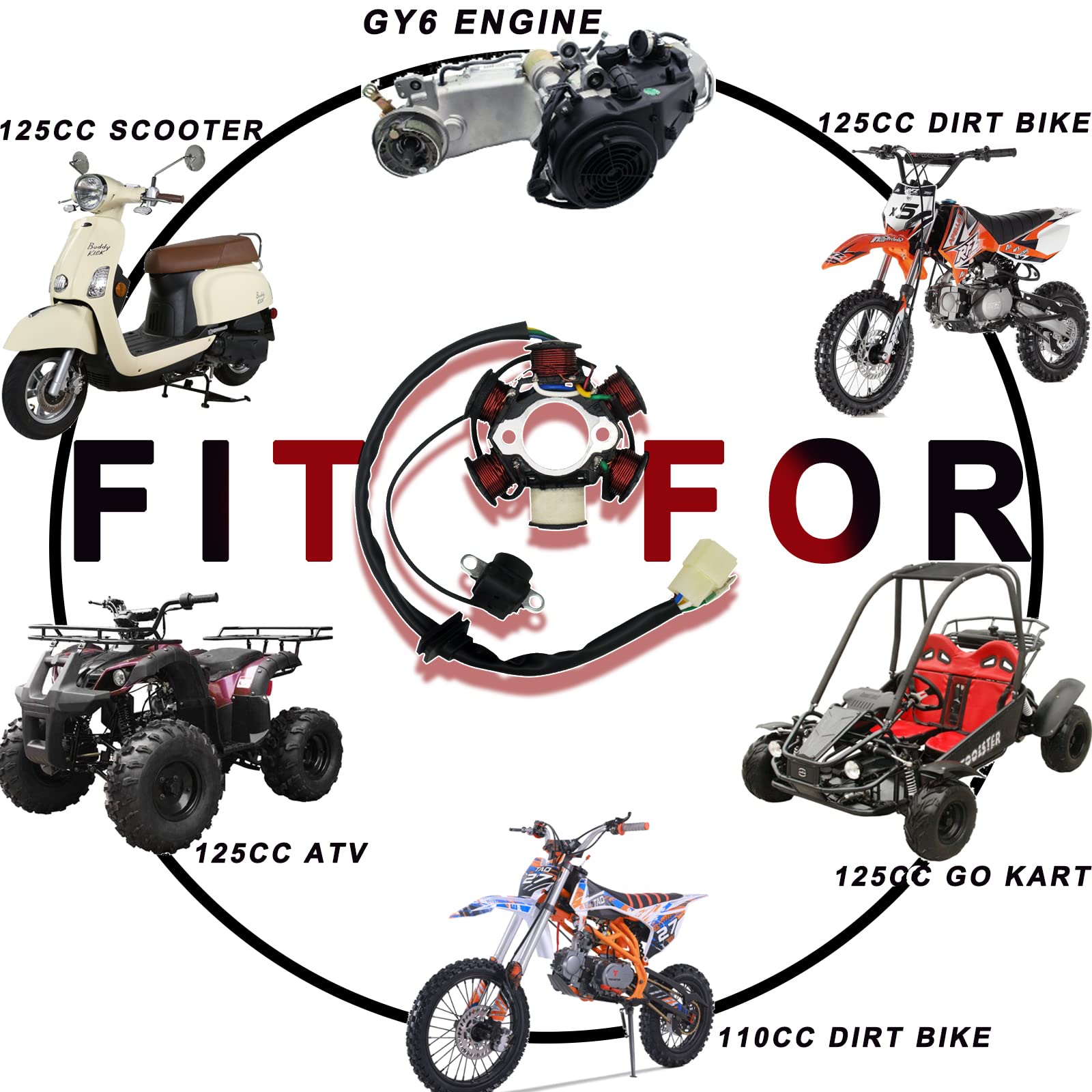 Magneto Stator Coil 5 Wire Ac 6 Pole Ignition Stator Magneto For Gy6 125Cc 150Cc Engine Stator Replacement For Scooter Atv Go Kart Taotao Dune Buggy(3-Pin Square Interface)