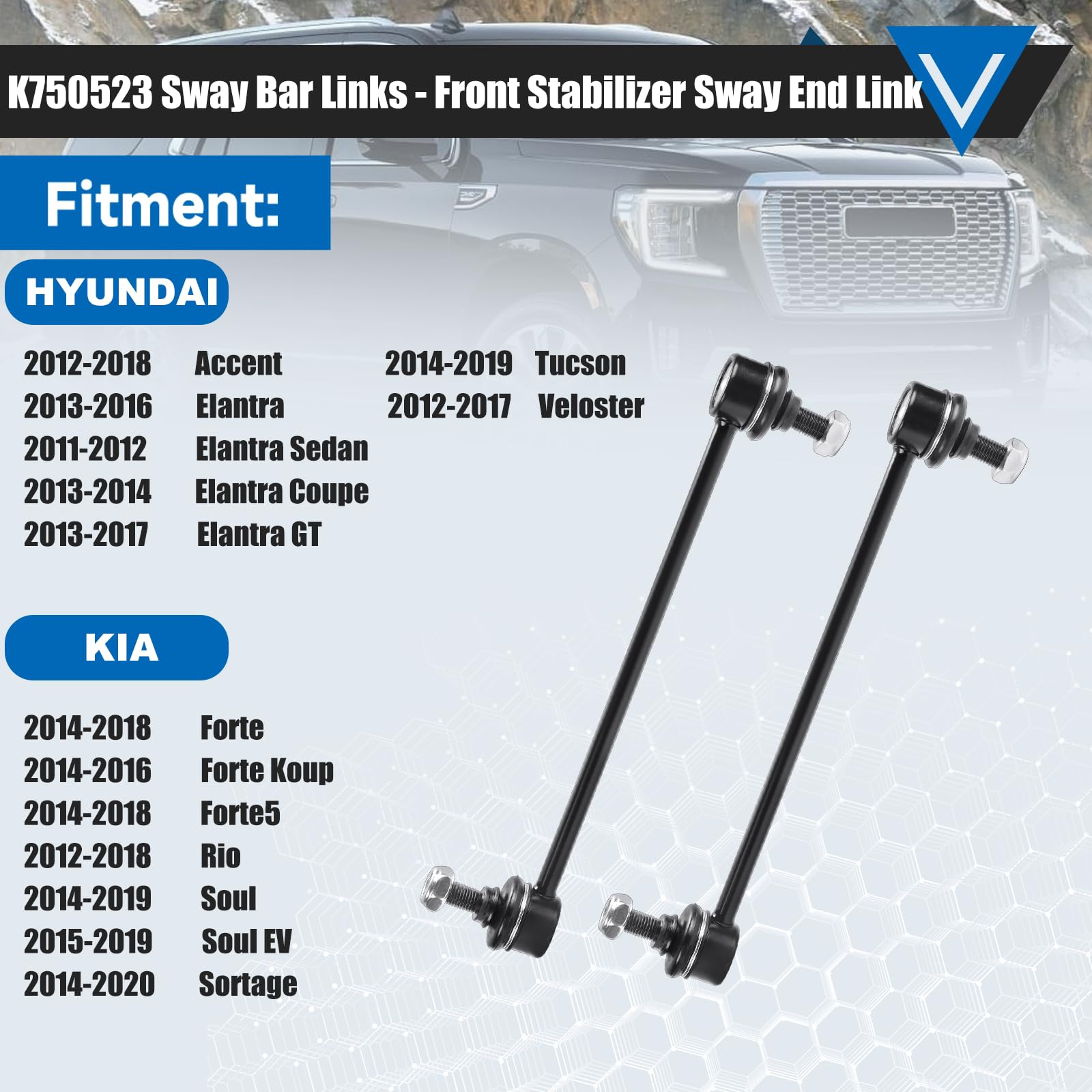 K750523 Sway Bar - Front Stabilizer Bar End Links Compatible With 2012-2022 Hyundai Accent?2011-2016 Elantra?2014-2021 Tucson?20