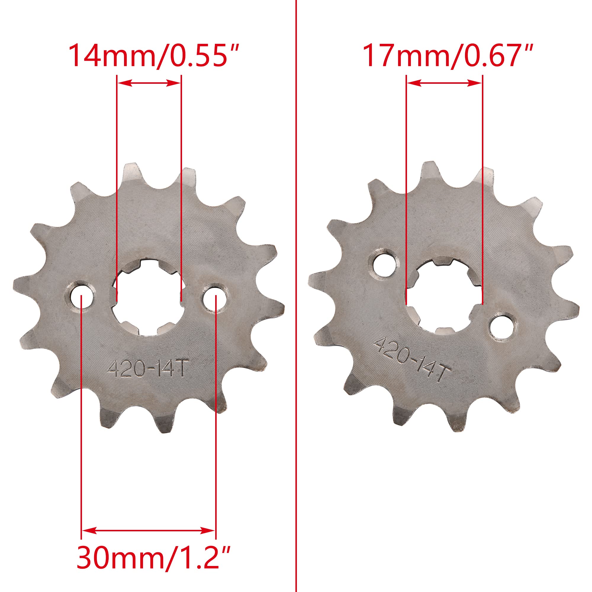 Woostar Motorcycle 420-14T Front Sprocket 17Mm For 50Cc 70Cc 90Cc 110Cc 125Cc Dirt Pit Bike Mini Bike Atv 4 Wheeler Moped