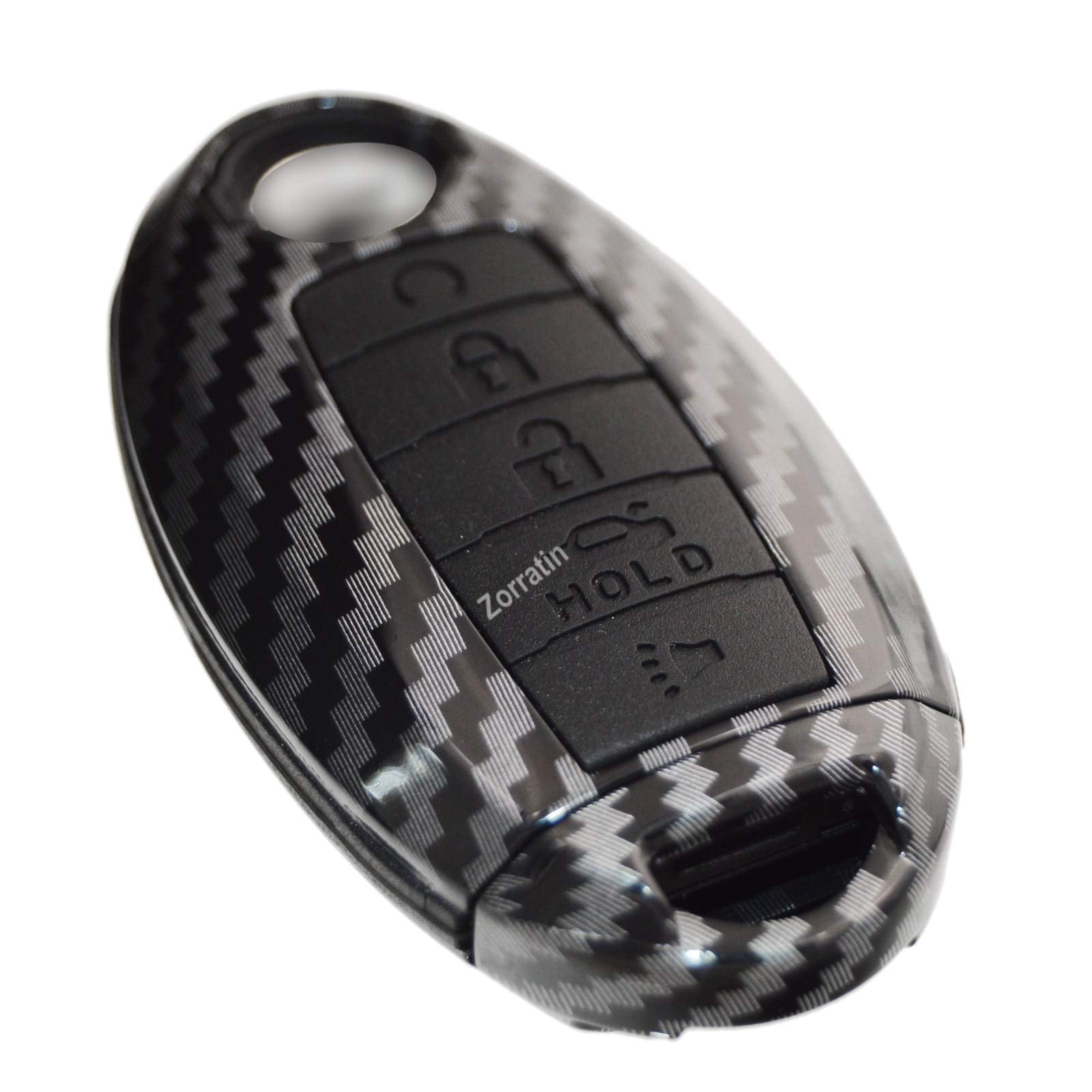 2-Layers Protection Hybrid Combo Carbon Key Fob Cover with Keychain for 5 buttons Nissan Armada Rogue Maxima Altima Sedan Pathfi