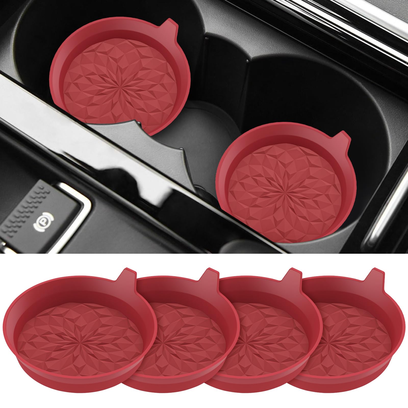 ME.FAN Car Cup Coasters [4 Pack] Silicone Car Coasters/Automotive Cup Mats - Universal Non-Slip Recessed Car Interior Accessorie