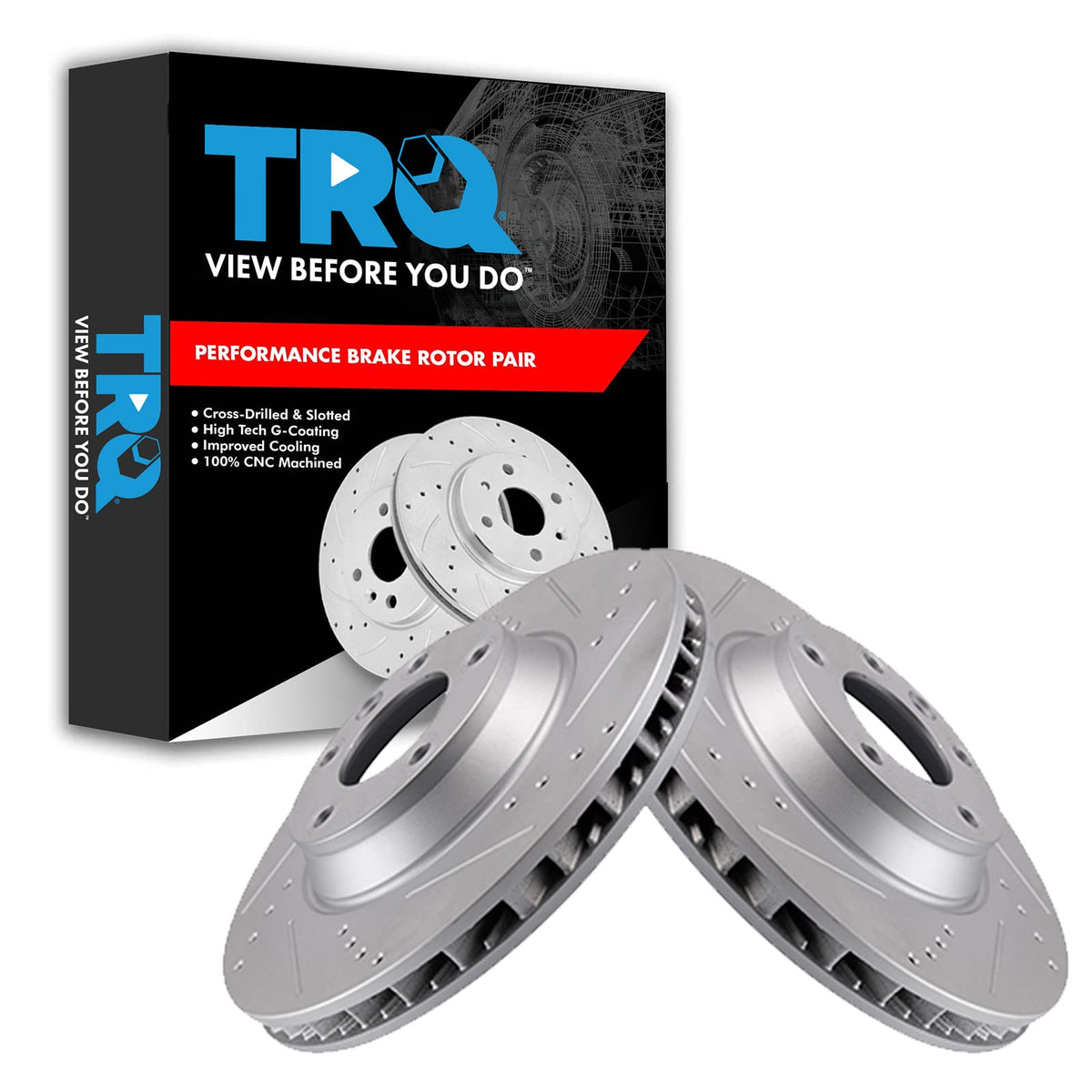 Trq Front Performance Brake Rotors Set Premium G-Coated Cross Drilled & Slotted Compatible With 2007-2015 Audi Q7 2003-2013 Pors