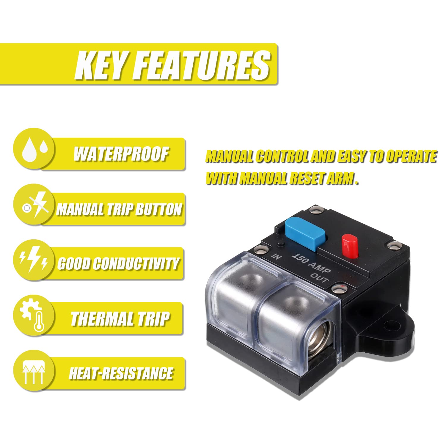 EPLZON 150A Circuit Breaker Resettable Circuit Breaker 150 amp Self Recovery Circuit Breaker Manual Reset Button for Car Audio a