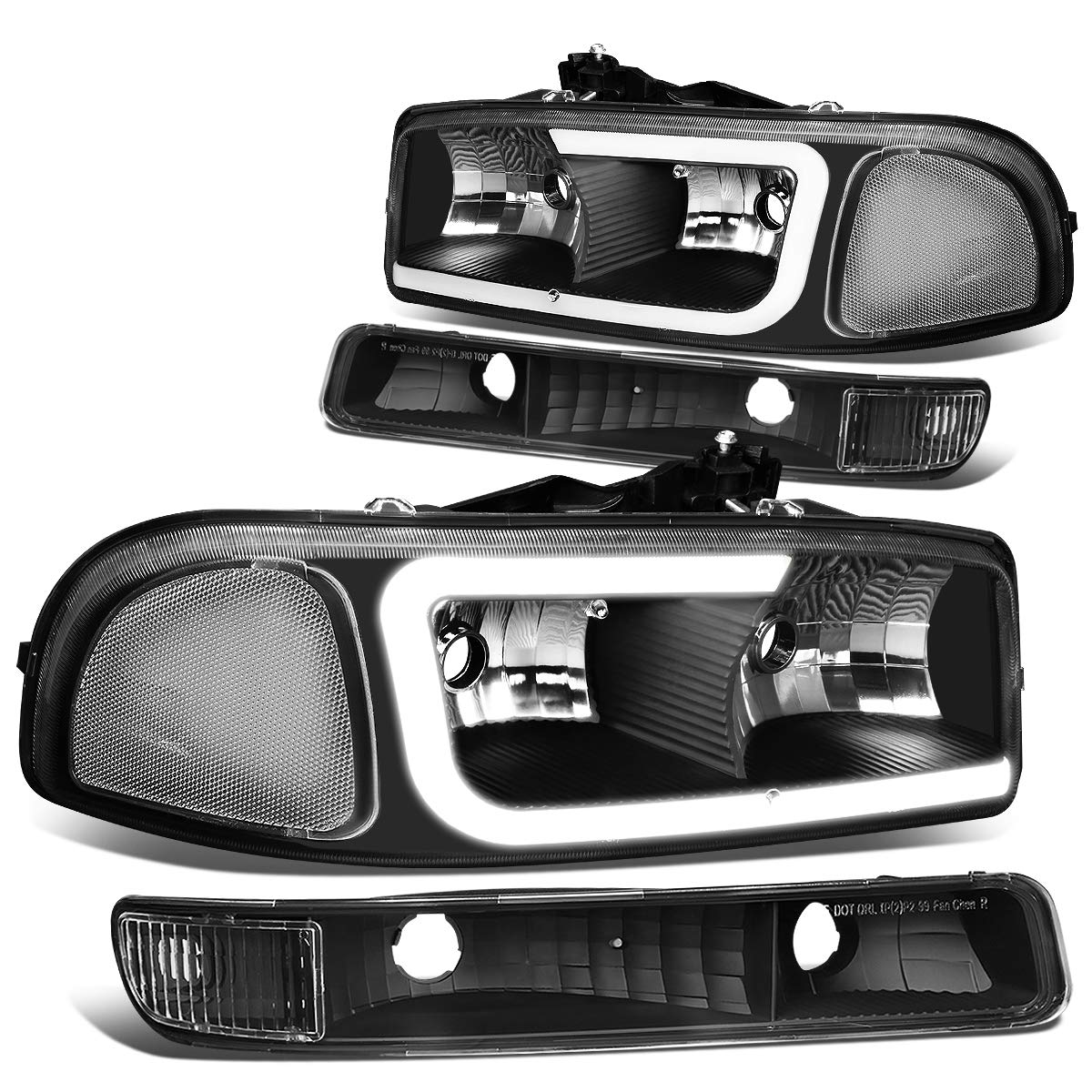 Auto Dynasty Led Drl Headlights With Bumper Lamps Compatible With Gmc Sierra Yukon Xl Gmt800 99-07, Driver And Passenger Side, B