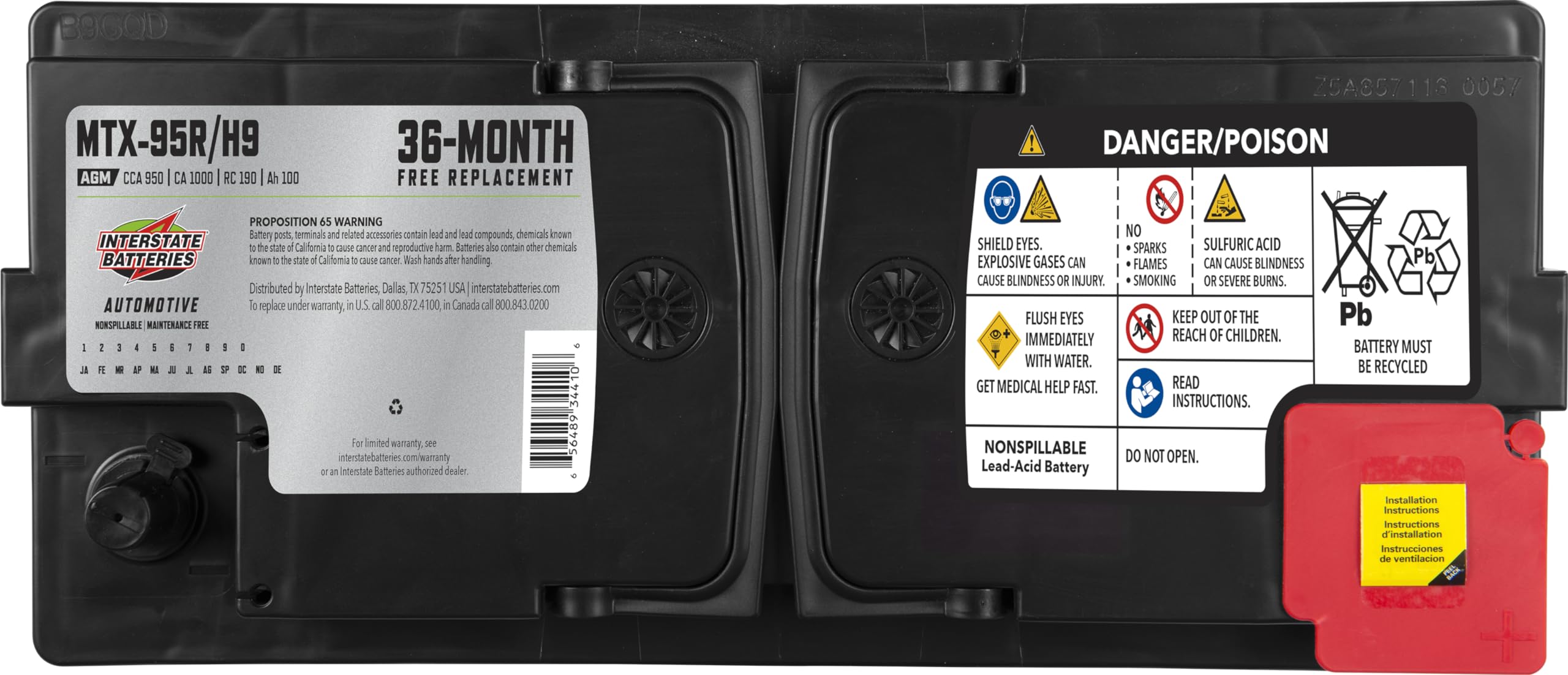 Interstate Batteries Automotive Battery 12V 100Ah (Group Size H9, 95R) 950CCA SLI AGM Automobile Replacement Battery for Cars, S