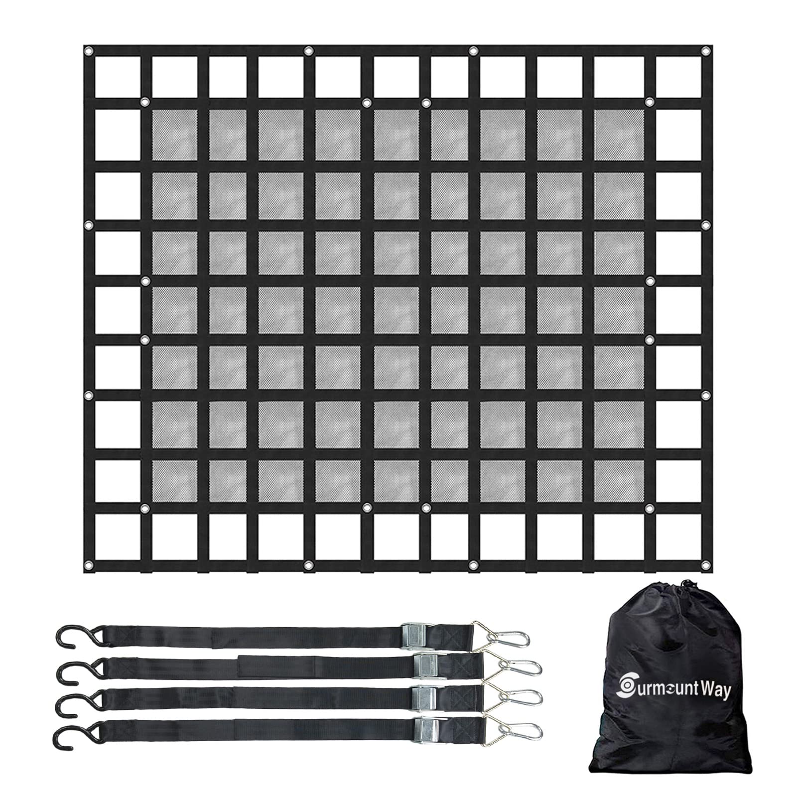 Surmountway Cargo Net For Pickup Truck Bed With Mesh(96" X 80"), Truck Bed Cargo Net Capacity 1100Lbs, Heavy Duty Cargo Nets With Adjustable Cam Buckles & S-Hooks, Truck Cargo Net For Trailer Trucks