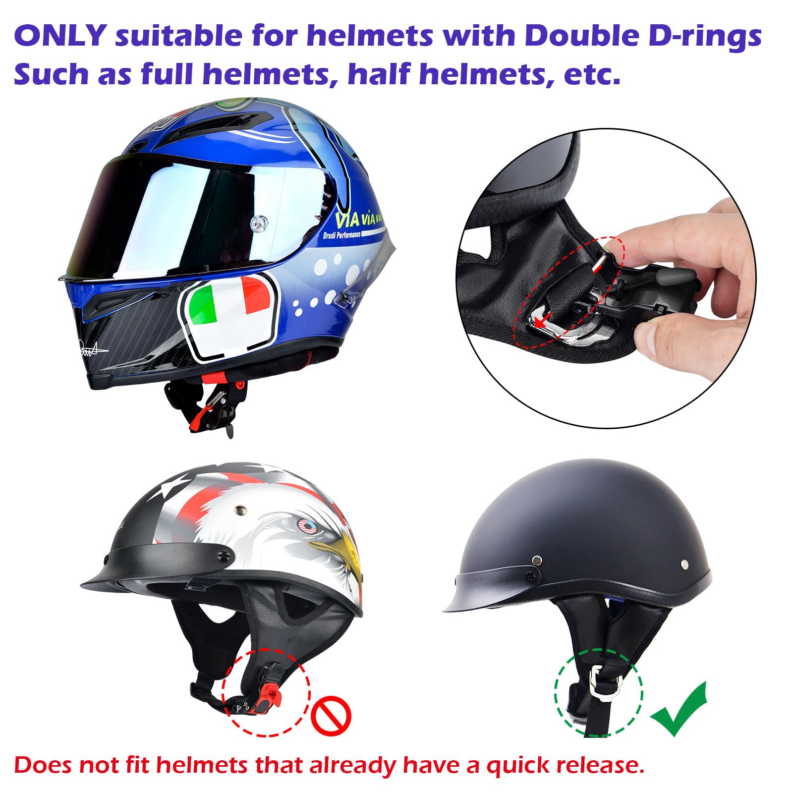 iGuerburn Motorcycle Helmet Quick Release Buckle Kit, Stainless Steel Motorcycle Helmet Accessories Chin Strap Buckle for D-RING