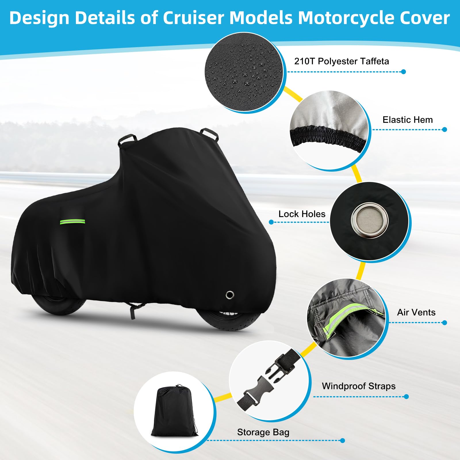 Motorcycle Cover Waterproof for Cruiser Models/Softail Standard/Iron 883/Heritage Classic 114/Fat Boy 114, All Weather Sun Rain