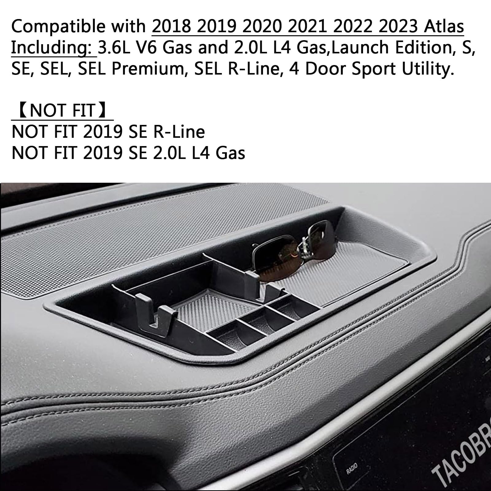 Tacobro Interior Dashboard Storage Organizer Holder Tray Compatible With Atlas Cross Sport Accessories 2018 2019 2020 2021 2022 2023 Dash Mounted Holders Box Abs Black