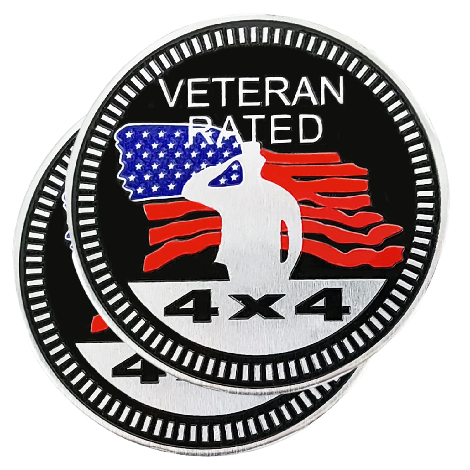 2 Pcs Veteran Badge Rated Car Emblem, 4 X 4 Metal Automotive Badge, 3D Round Metal Car Badges Emblems, Car Badge Decals Stickers