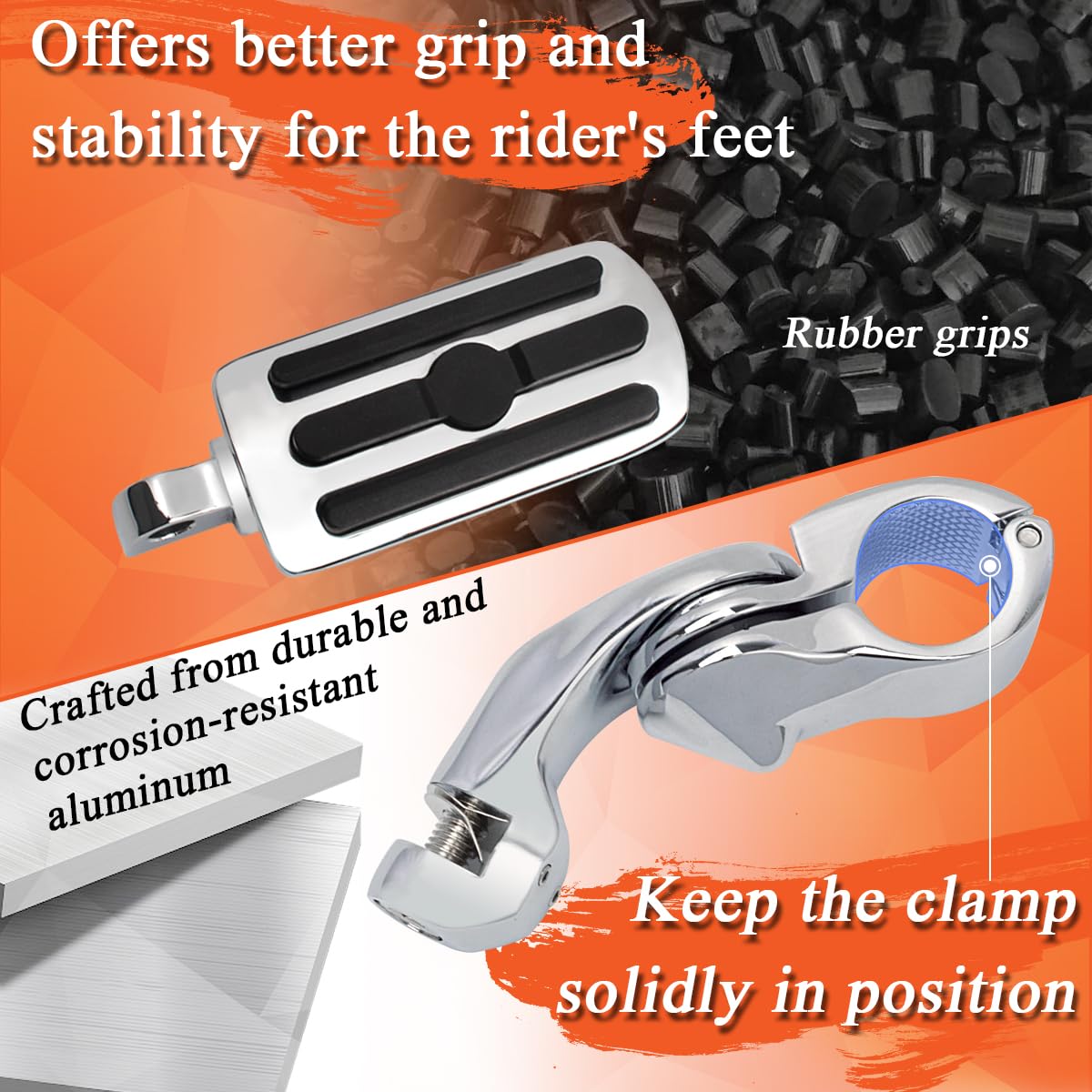 Fovplue 1.25' Highway Footpegs,Short Angled Adjustable Highway Pegs W/Mounts For Harley Touring Street Glide Electra Glide Road King Softail Cvo Dyna Trike Sportster W/1-1/4' Engine Guard,Chrome#1