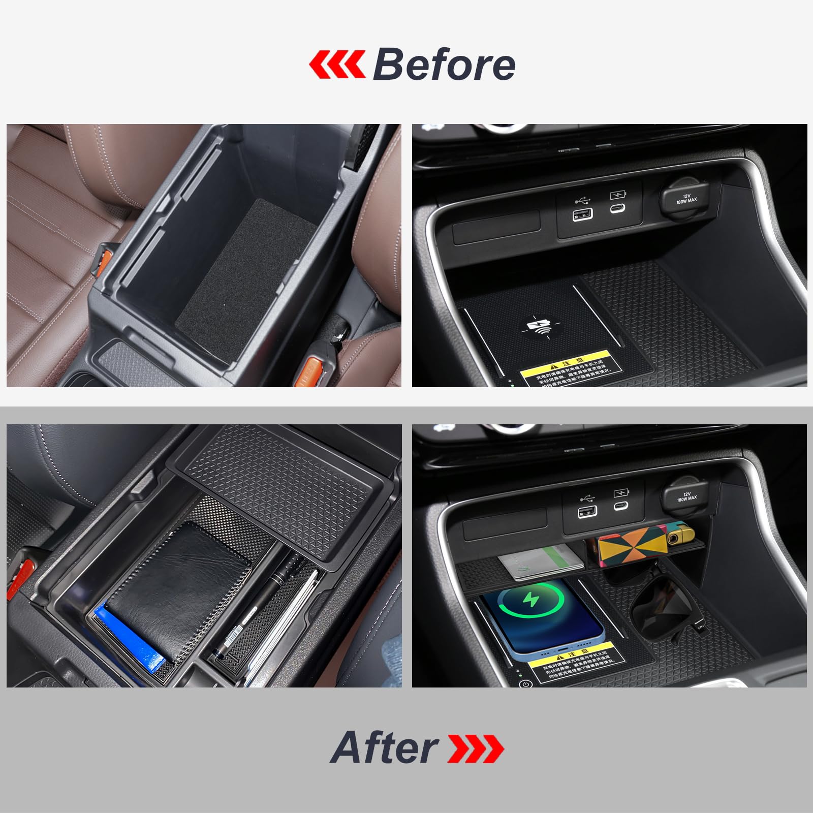 Neepiar 2Pcs Center Console Organizer Tray And Armrest Storage Box Compatible With 2025 2024 2023 Honda Cr-V Accessories Insert