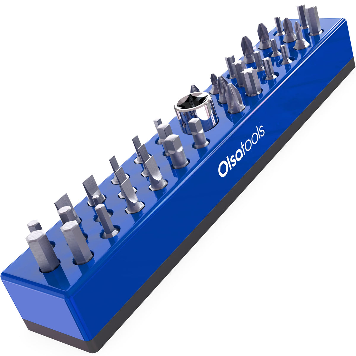 Olsa Tools Hex Bit Organizer With Strong Magnetic Base  Magnetic Hex Bit Organizer For Your Specialty, Drill Or Tamper Bits (Blu