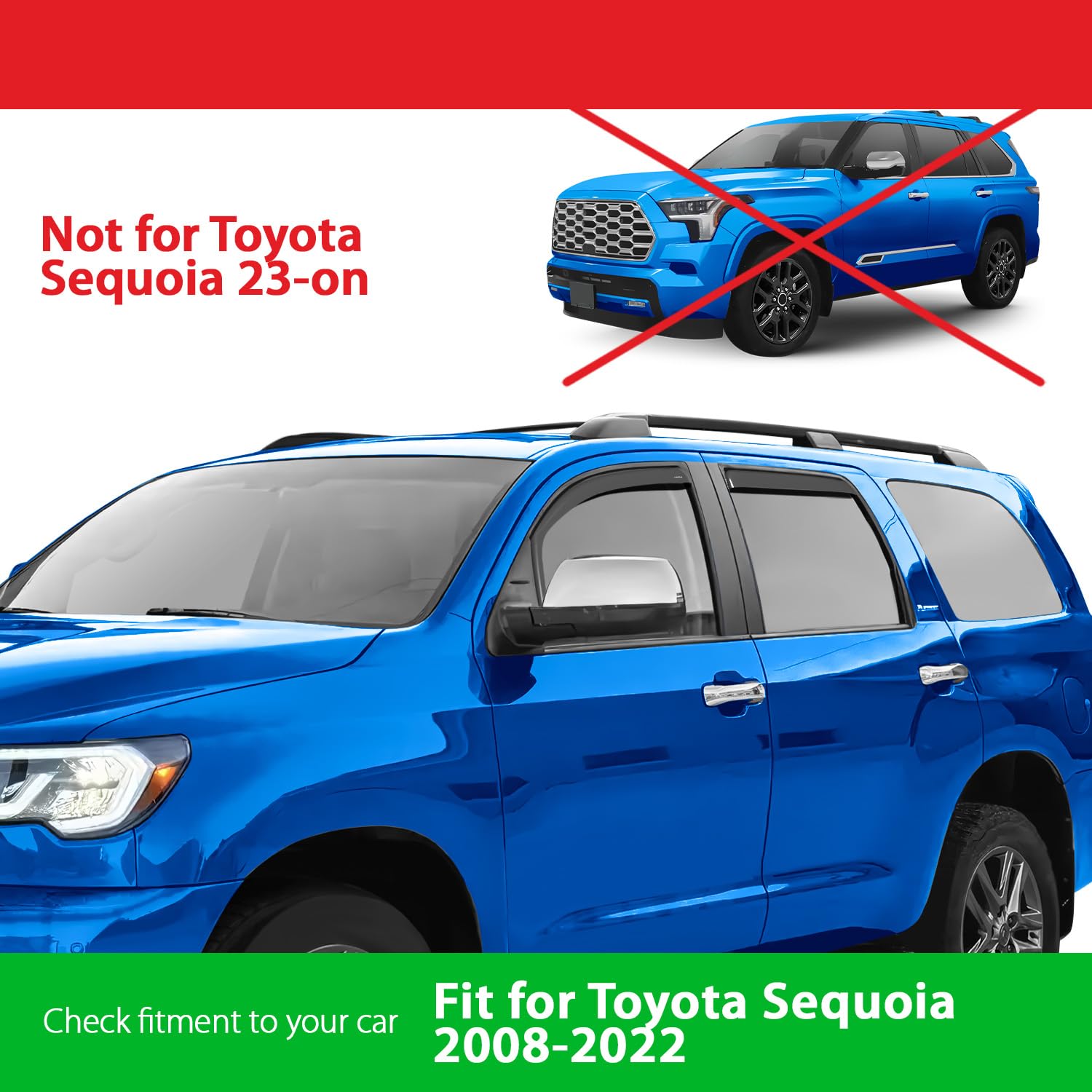 Goodyear Shatterproof In-Channel Window Deflectors For Toyota Sequoia 2008-2022, Rain Guards, Window Visors For Cars, Vent Defle