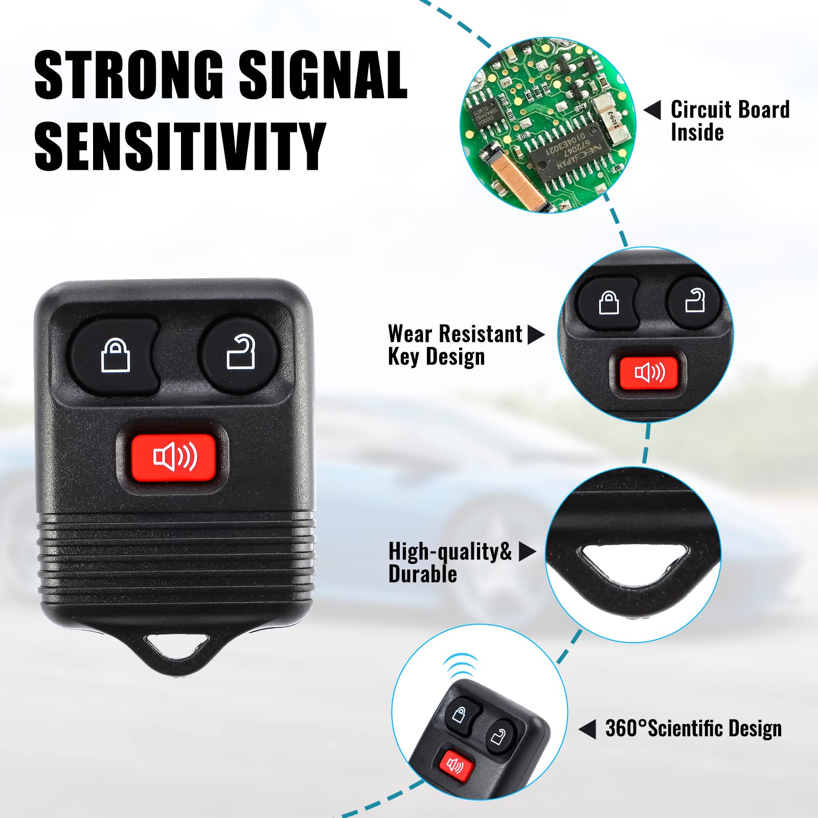 big-autoparts 2 Replacement Keyless Entry Remote Key Fob Clicker Transmitter for Ford 1998-2016 F-150 F-250 F-350, Mazda, Mercury, Lincoln - 3 Button,black