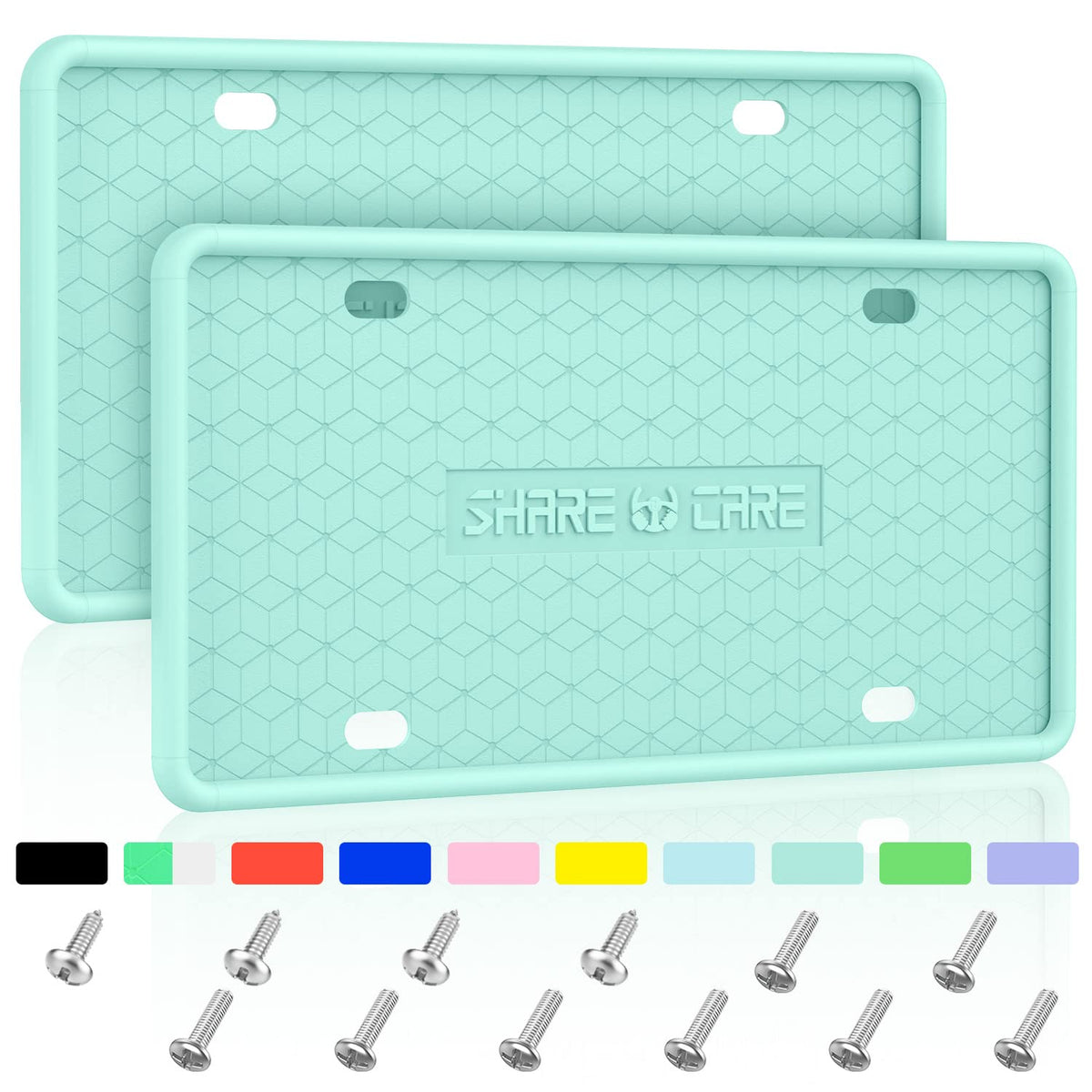 Qiqamole 2 Pack Silicone Frame Front Back License Plate Cover/ Bracket Holder Rust-Proof, Rattle-Proof, Weather-Proof, For Us Ca