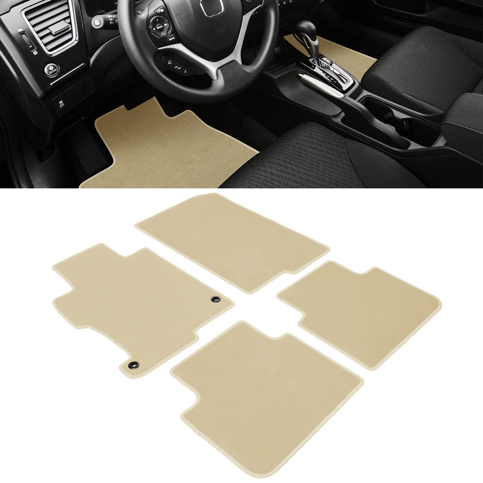 Ikon Motorsports, Floor Mats Compatible With 2013-2017 Honda Accord Sedan 4-Door, Factory Fitment Beige Nylon Front Rear Car Flo