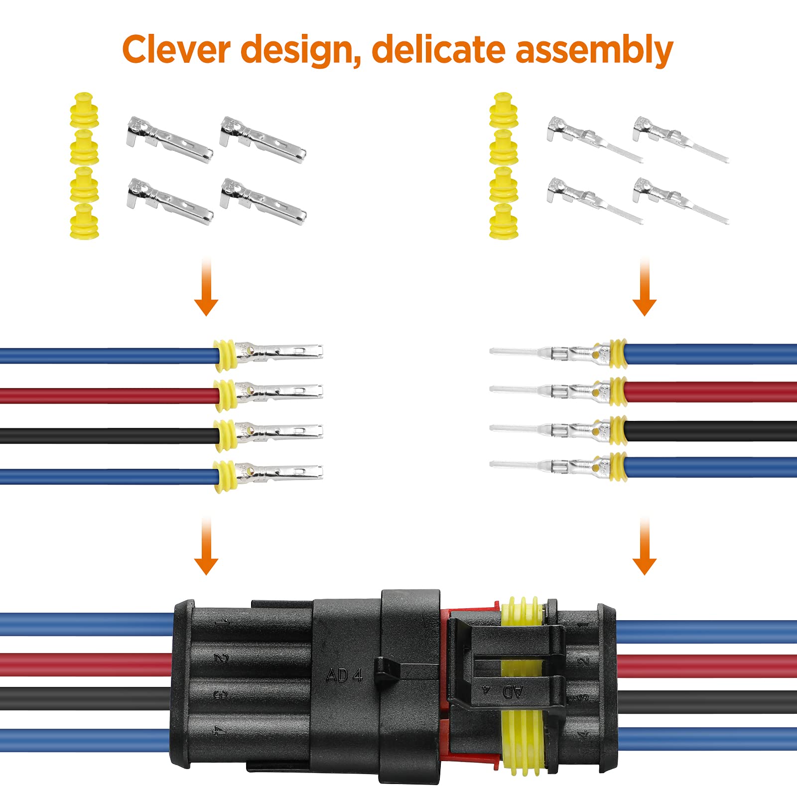 Twippo 352Pcs Waterproof Car Electrical Connector Terminals Automotive Electrical Wire Connector Plug Kit 1/2/3/4 Pin Connectors Male And Female