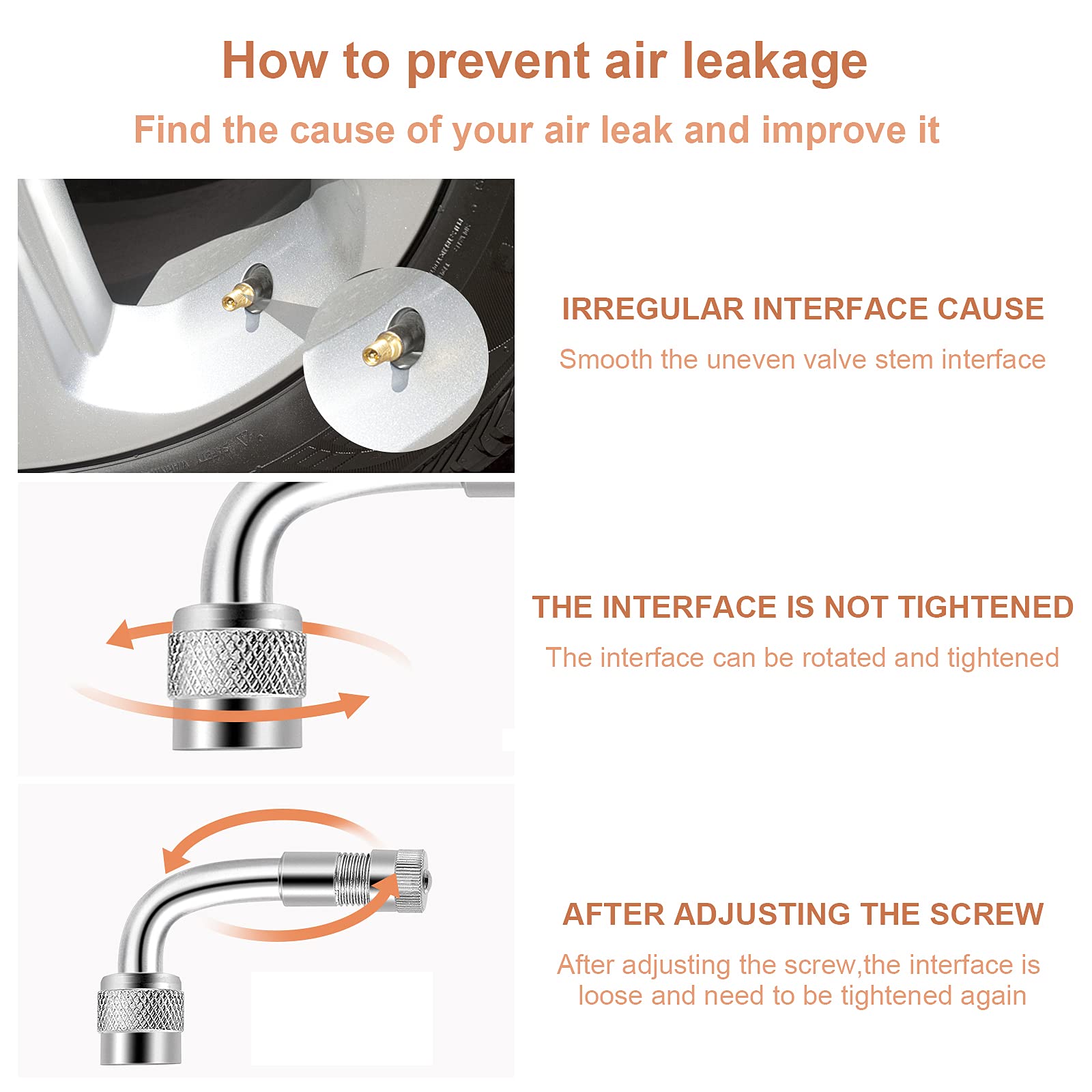 Valve Stem Extenders,4Pcs 7Inch/180Mm Dual Flexible Stainless Steel Braided Valve Stem Extensions,6Pieces 45 90 135 Degree Brass