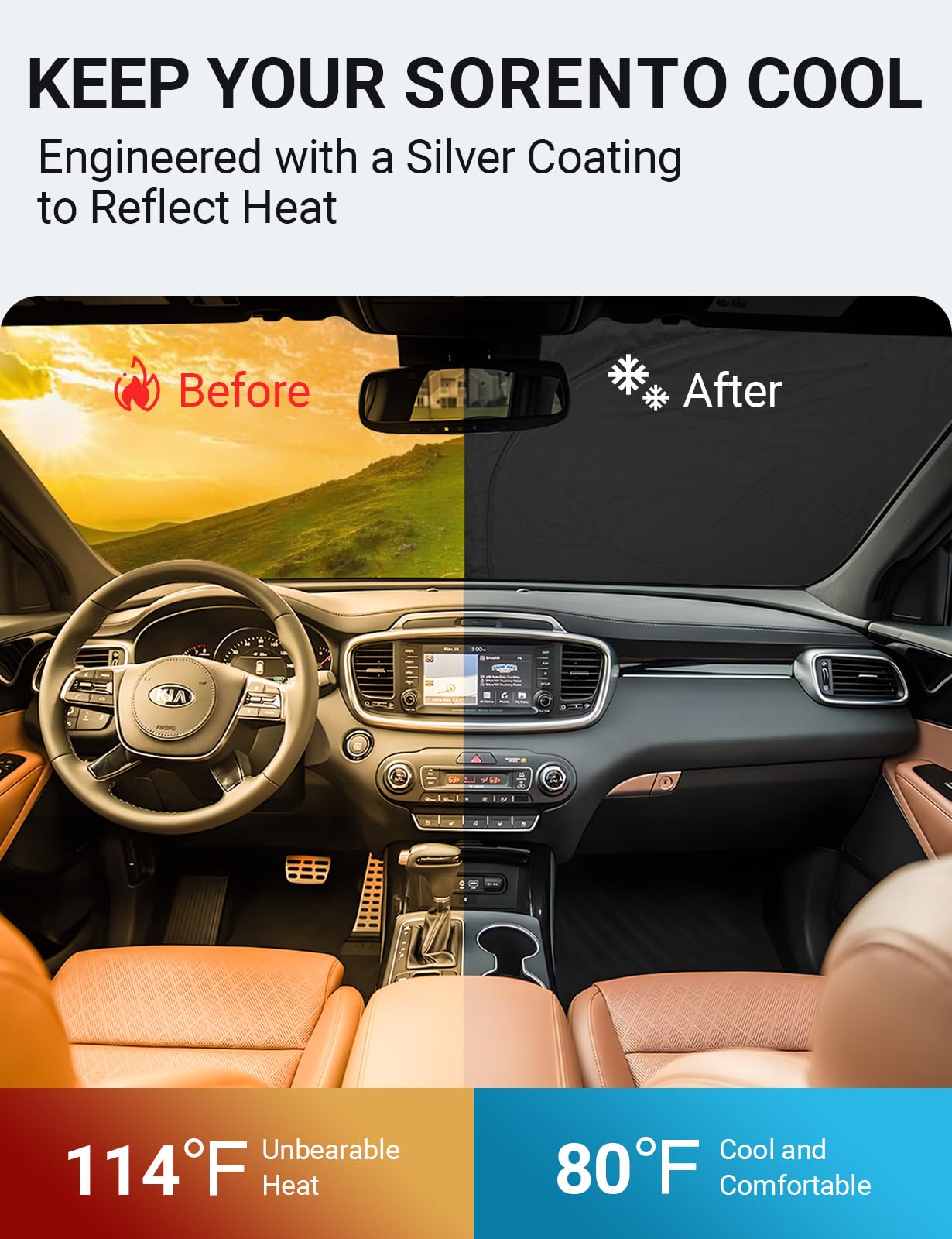 Proadsy 2025 Upgrade Windshield Sun Shade Custom Fit Kia Sorento 2015-2020 4-Layer Foldable Front Sunshade Protector Sun Visor B