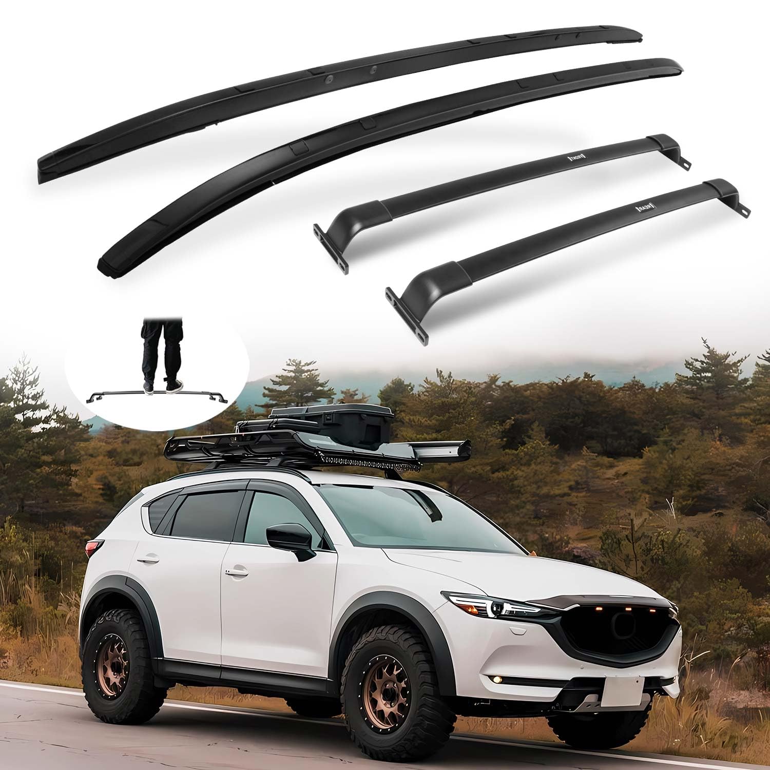 SNIXWOO Enhanced 220 LBS Roof Racks & Side Rails for Mazda CX5 CX-5 2017-2025, All Aluminum Alloy, A Set Includes 2 Cross Bars a